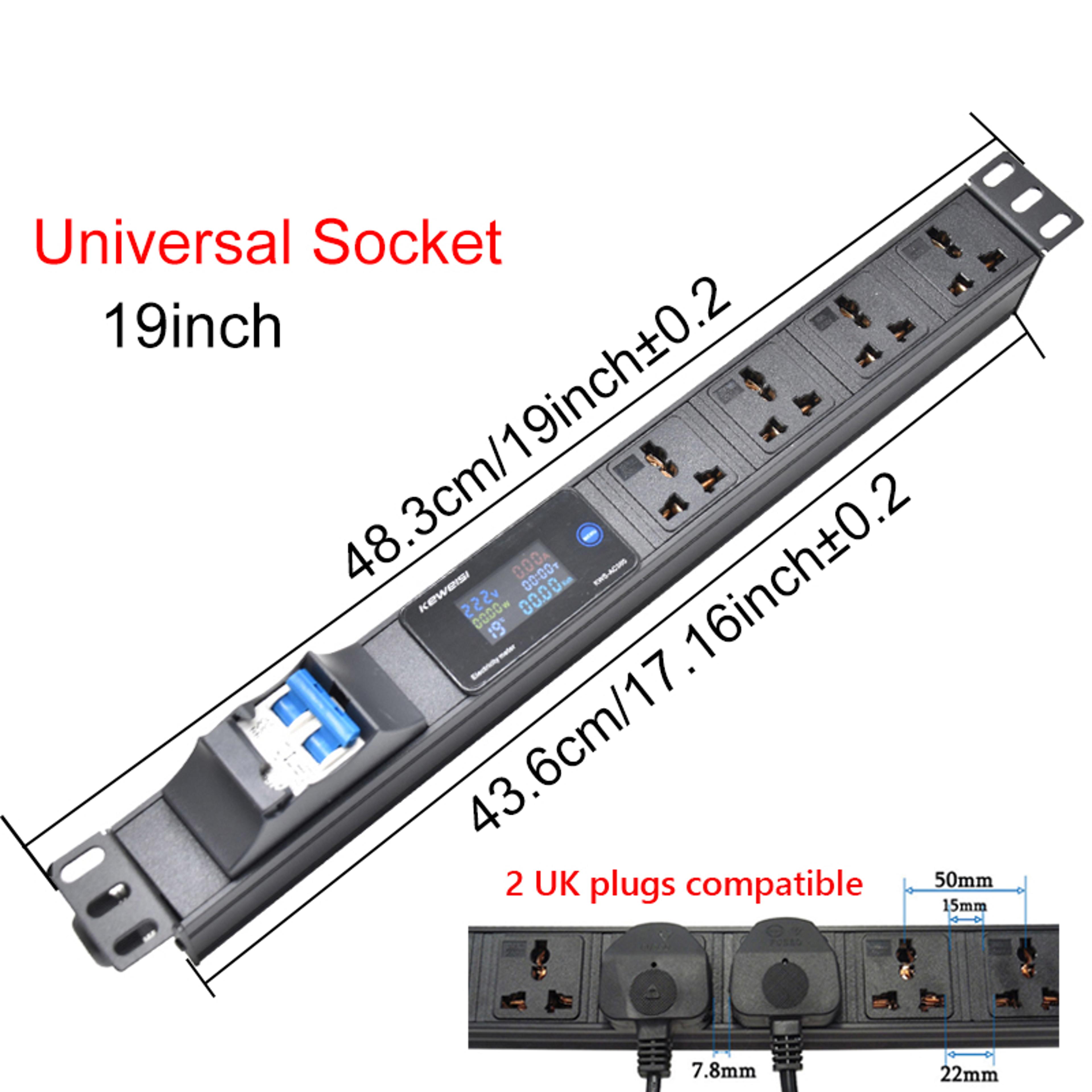 Cabinet Rack Power Strip With Digital Voltmeter  Ammeter Universal Outlet Surge Protection And Ener