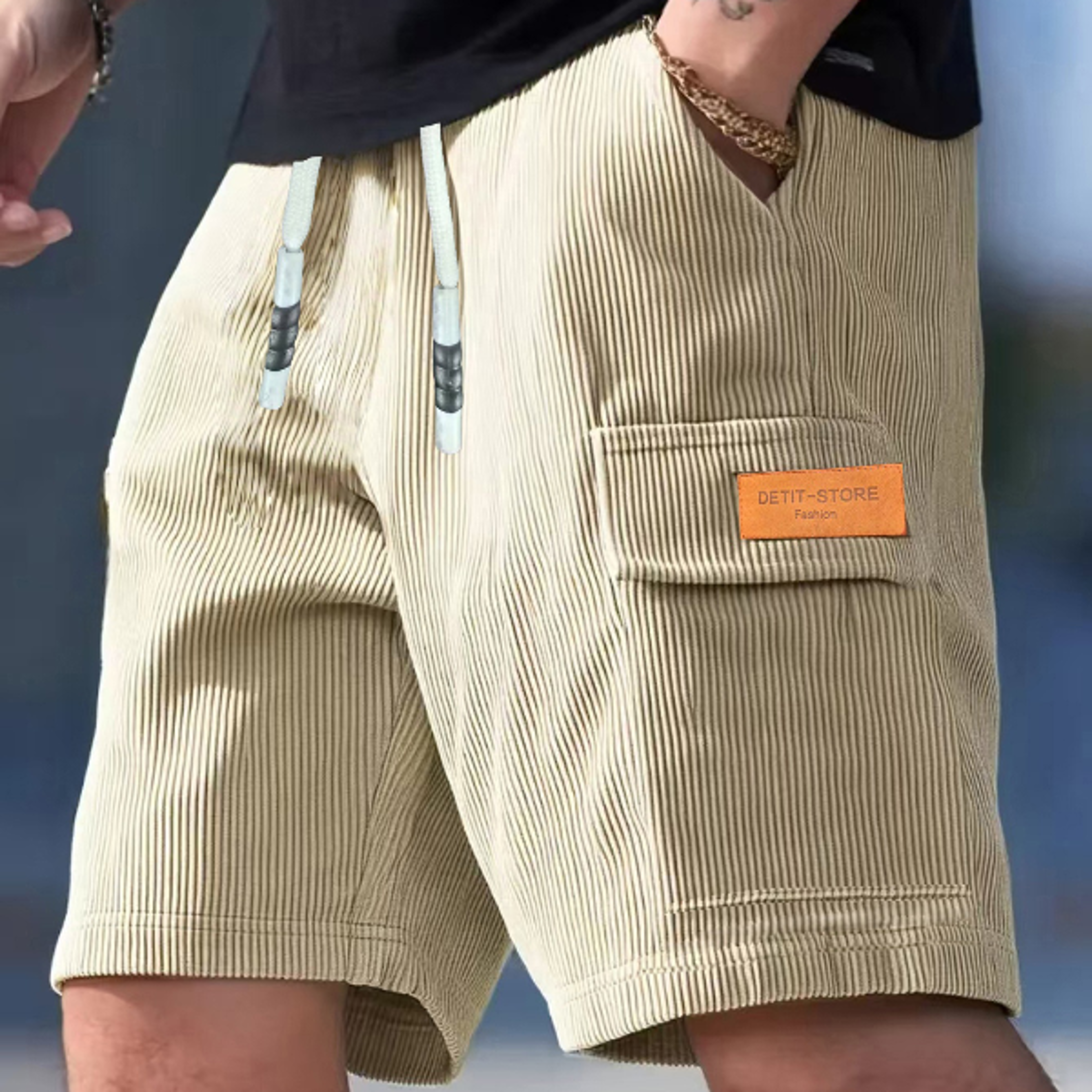Mens Corduroy Shorts Breathable Casual Beach Sports Shorts 1