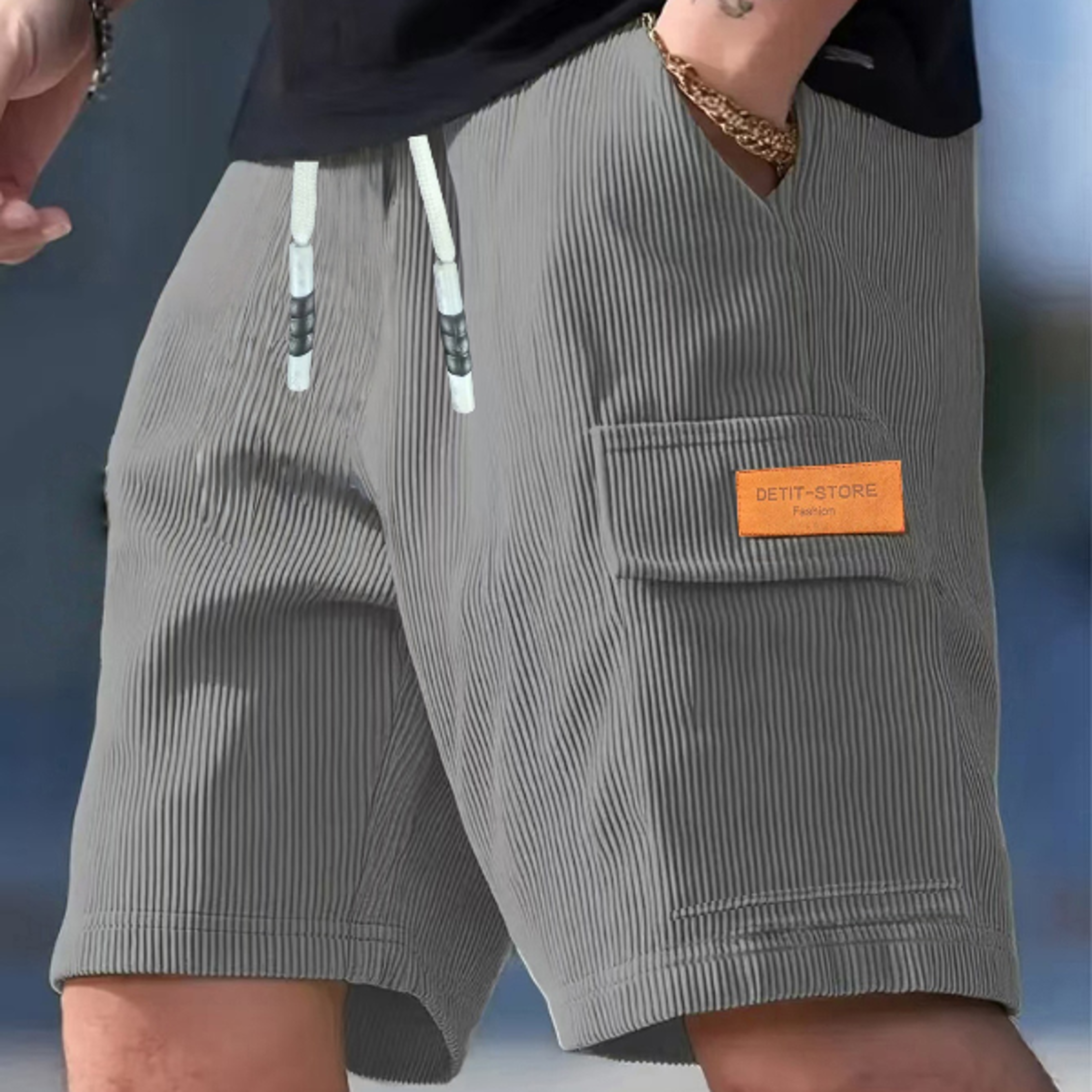 Mens Corduroy Shorts Breathable Casual Beach Sports Shorts 2