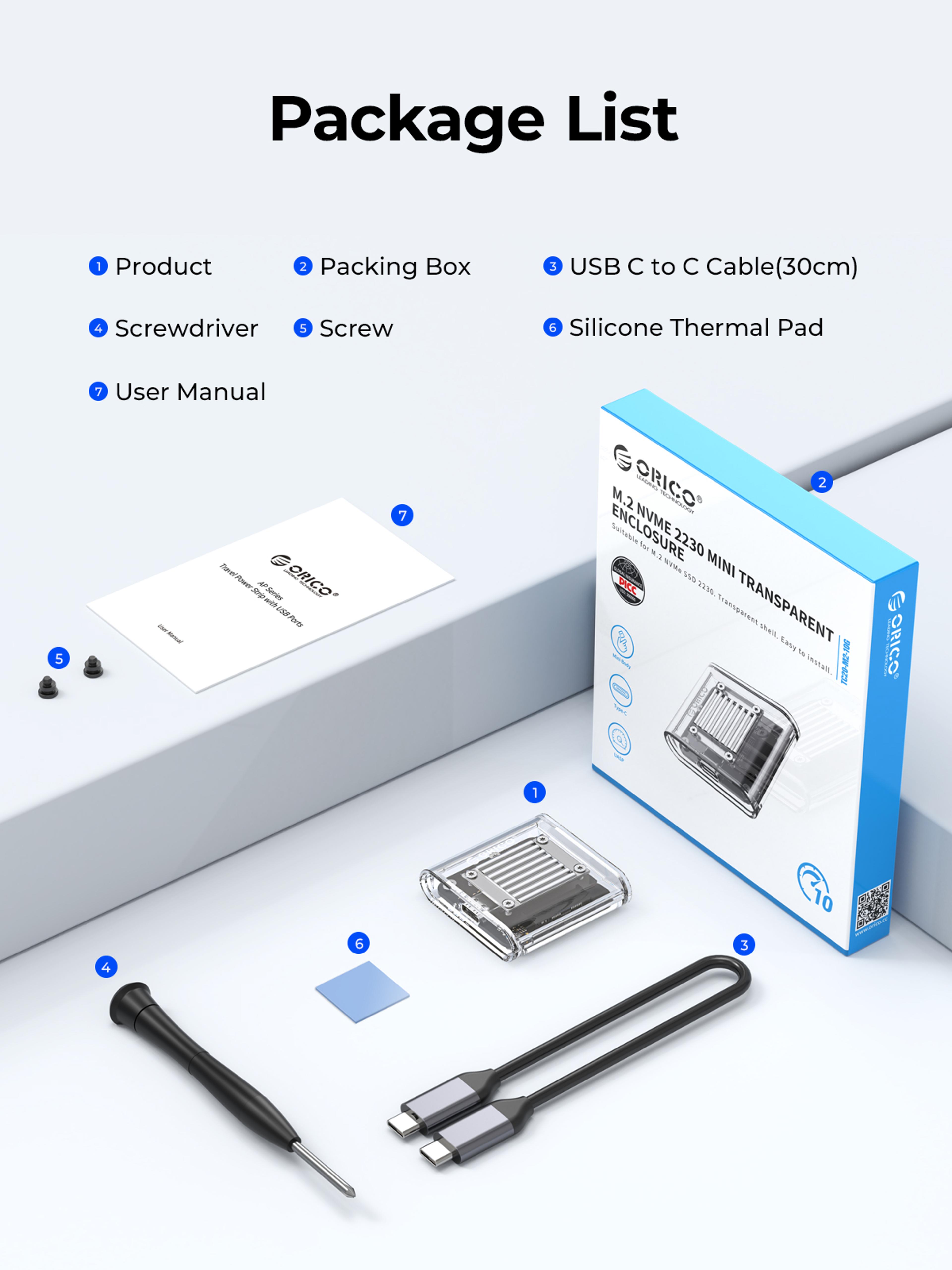 Transparent NVMe SSD Enclosure USB C 10Gbps External M2 SSD Case 5