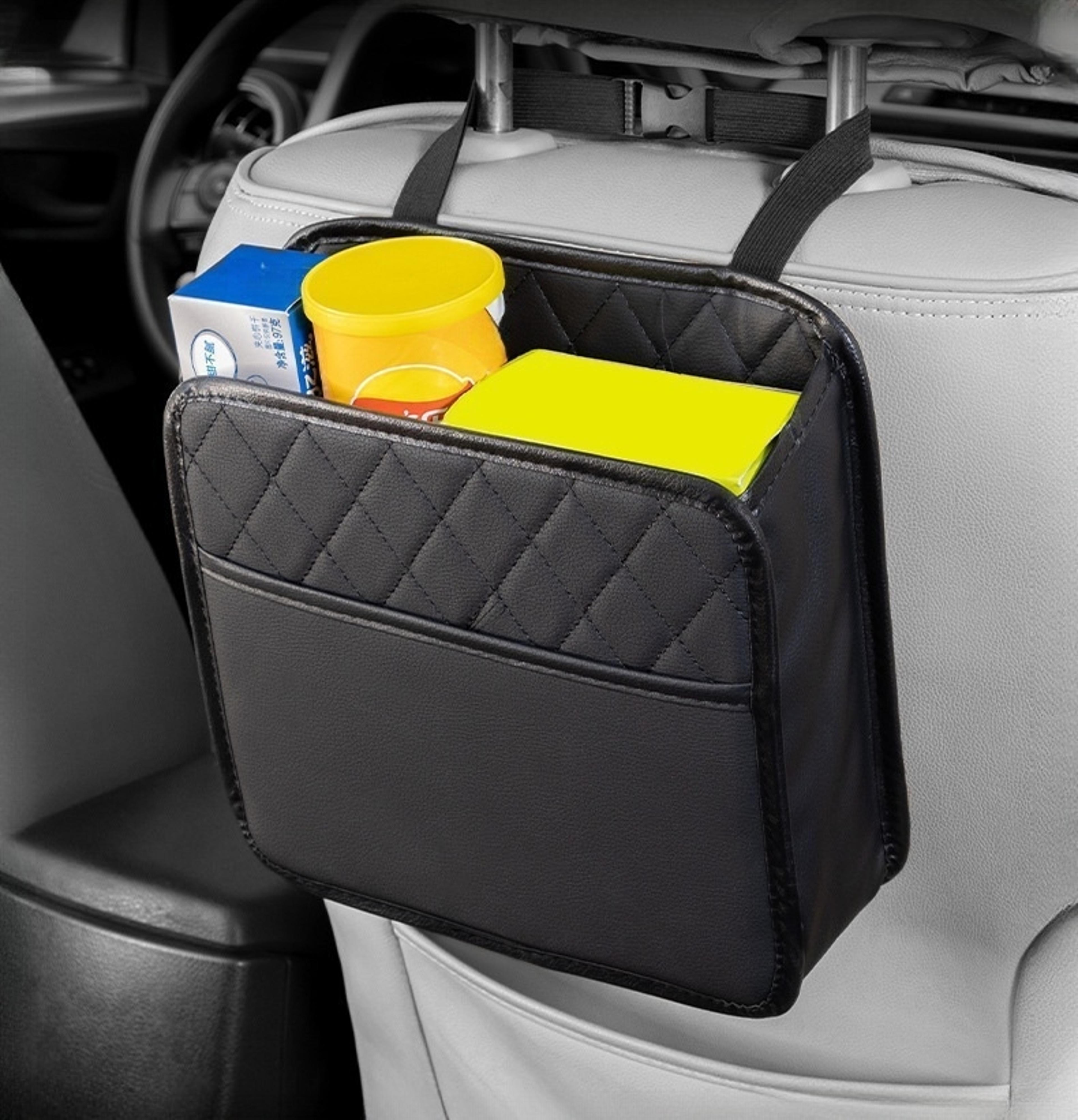 Large Capacity Leather Car Seat Organizer With Trash Bin Waterproof Car Backseat Storage Pocket 2
