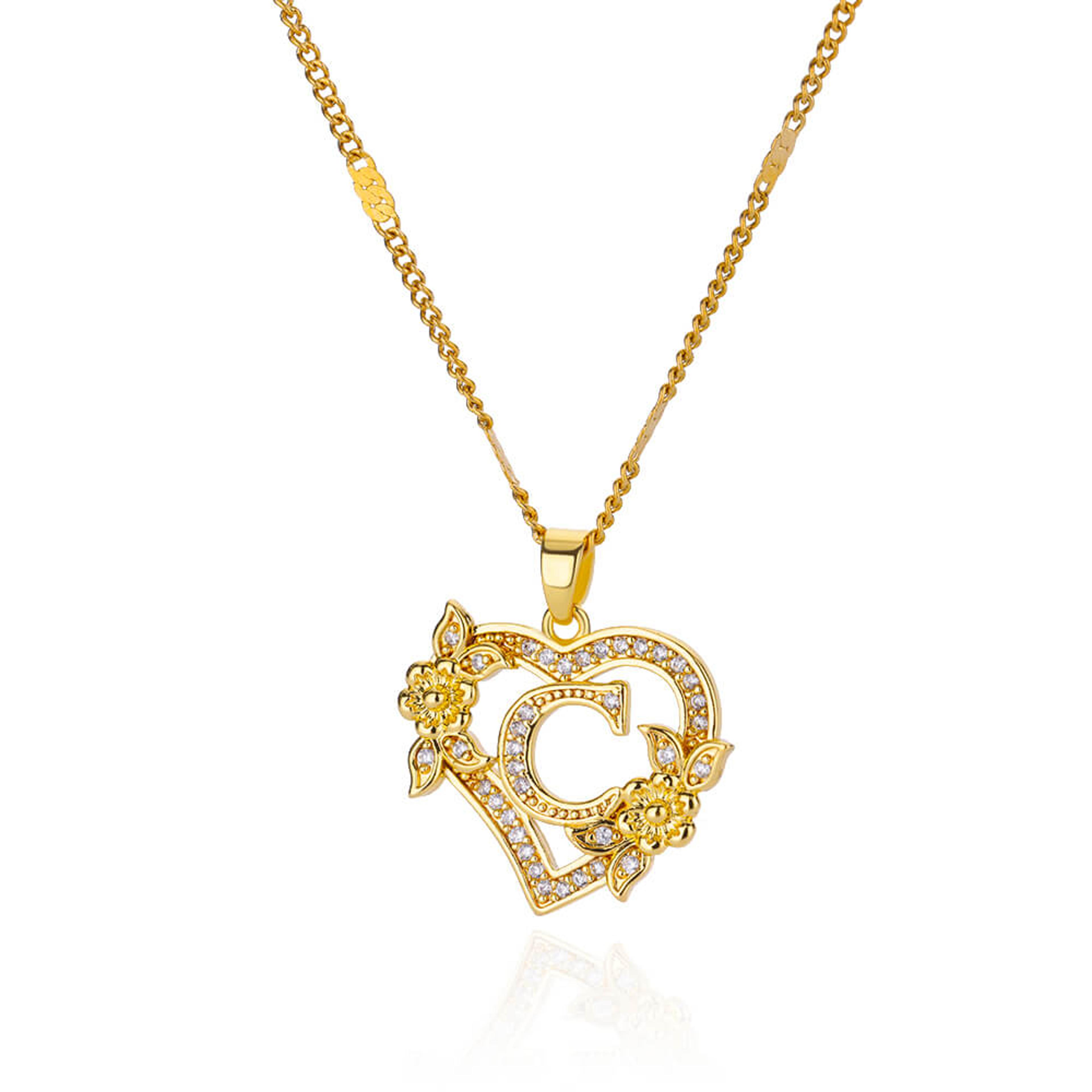 Initial Heart Pendant With Zircon Flower Stainless Steel Design For Women 4