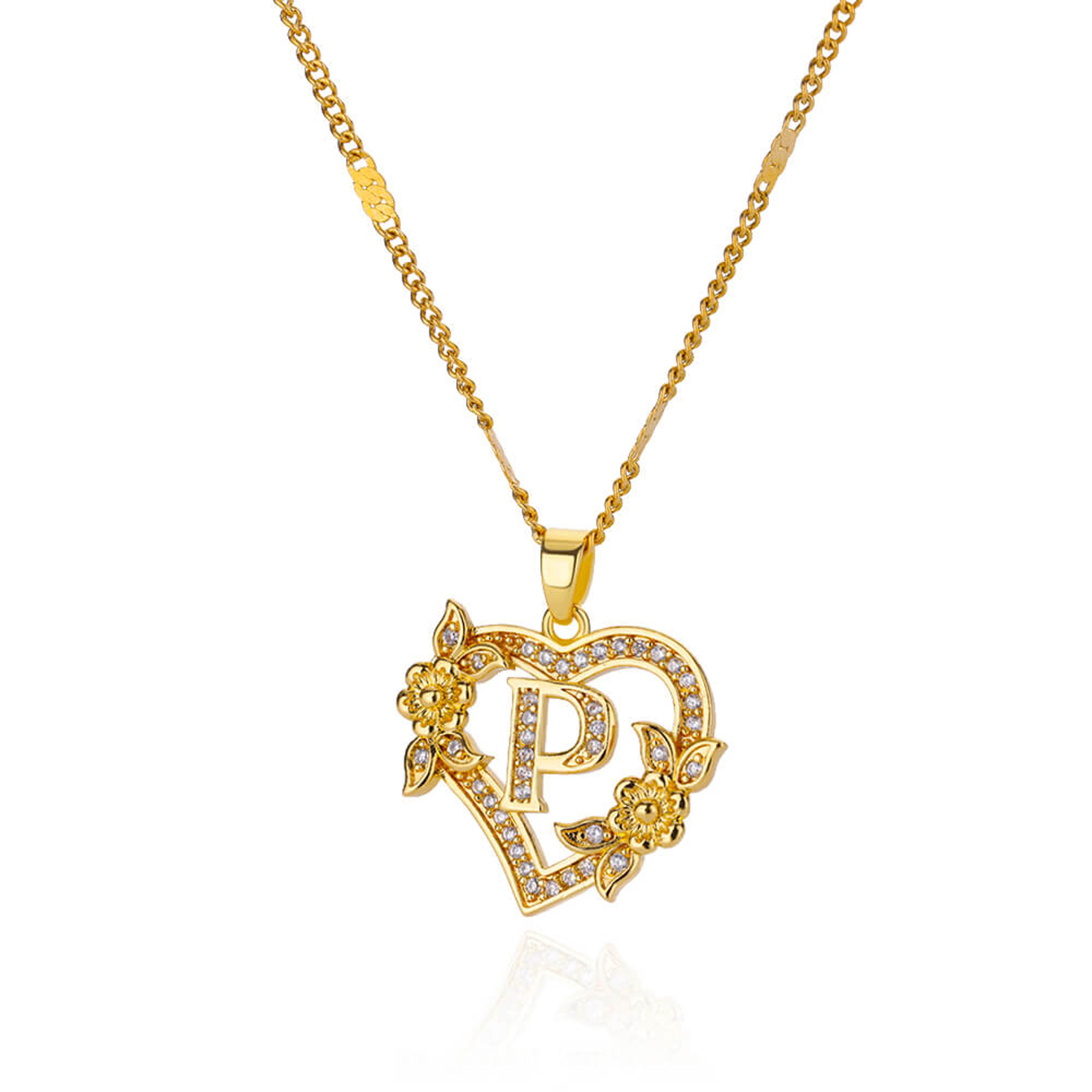 Initial Heart Pendant With Zircon Flower Stainless Steel Design For Women 21