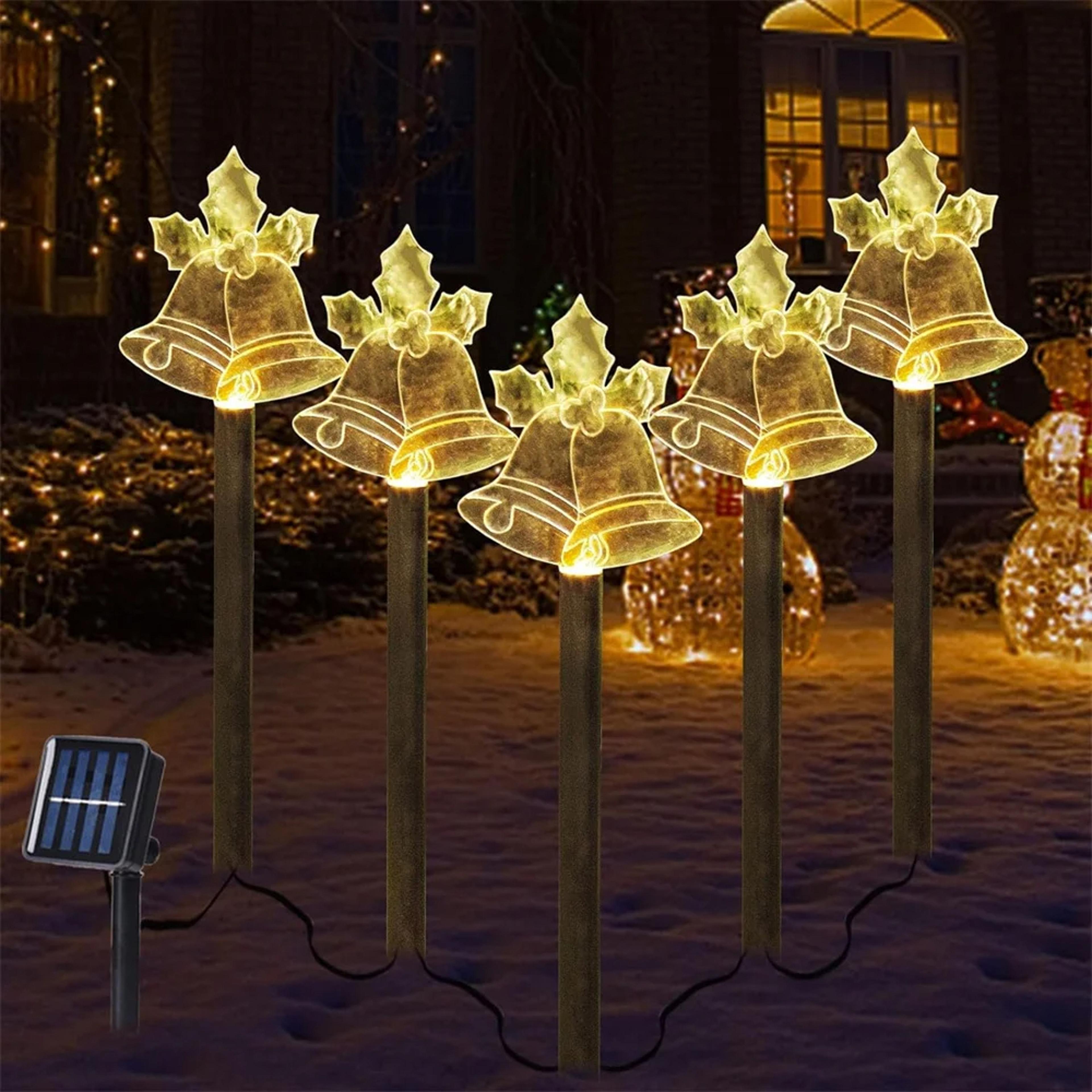 5PC Christmas Fawn Solar Stake Lights Waterproof Landscape Christmas Lights Pathway bell