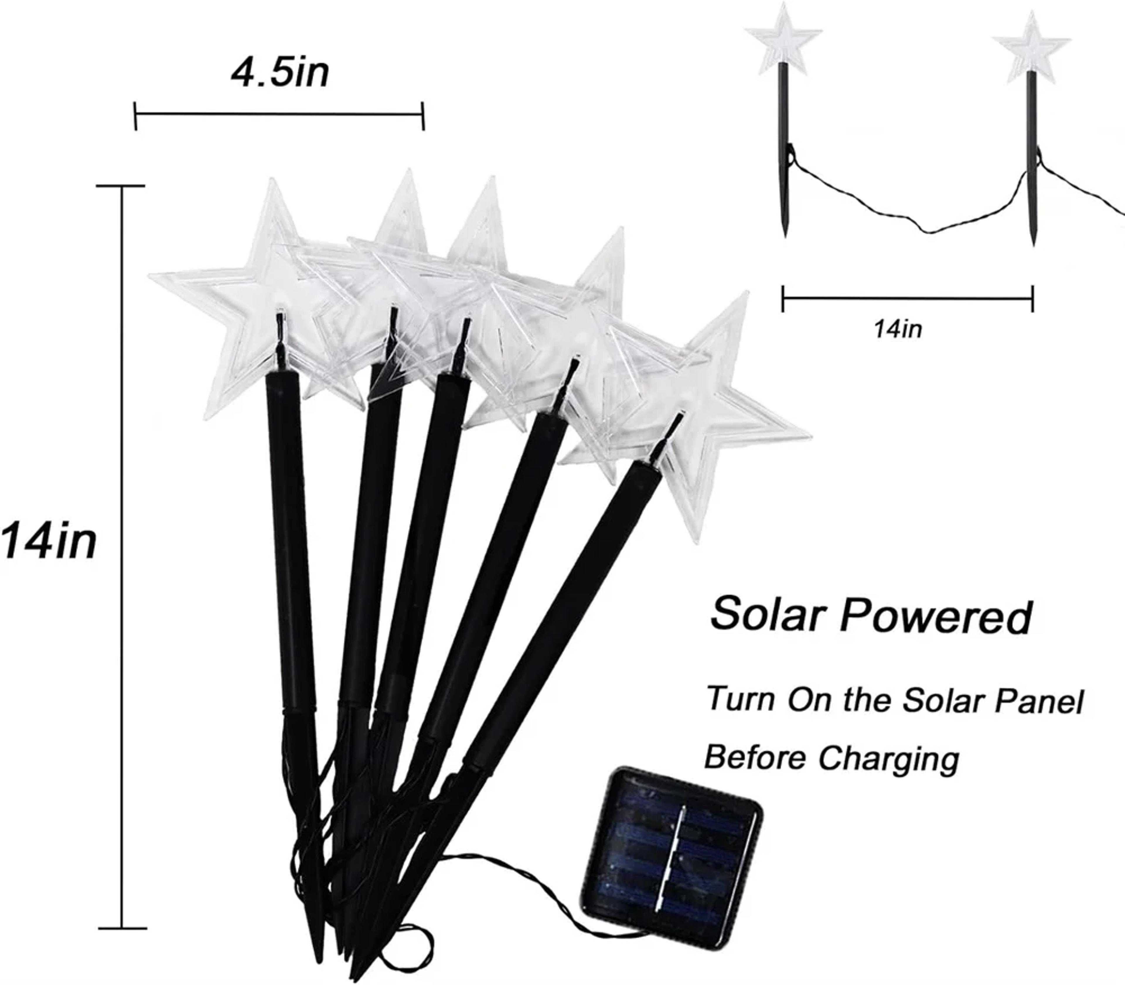 5PC Christmas Fawn Solar Stake Lights Waterproof Landscape Christmas Lights Pathway star size