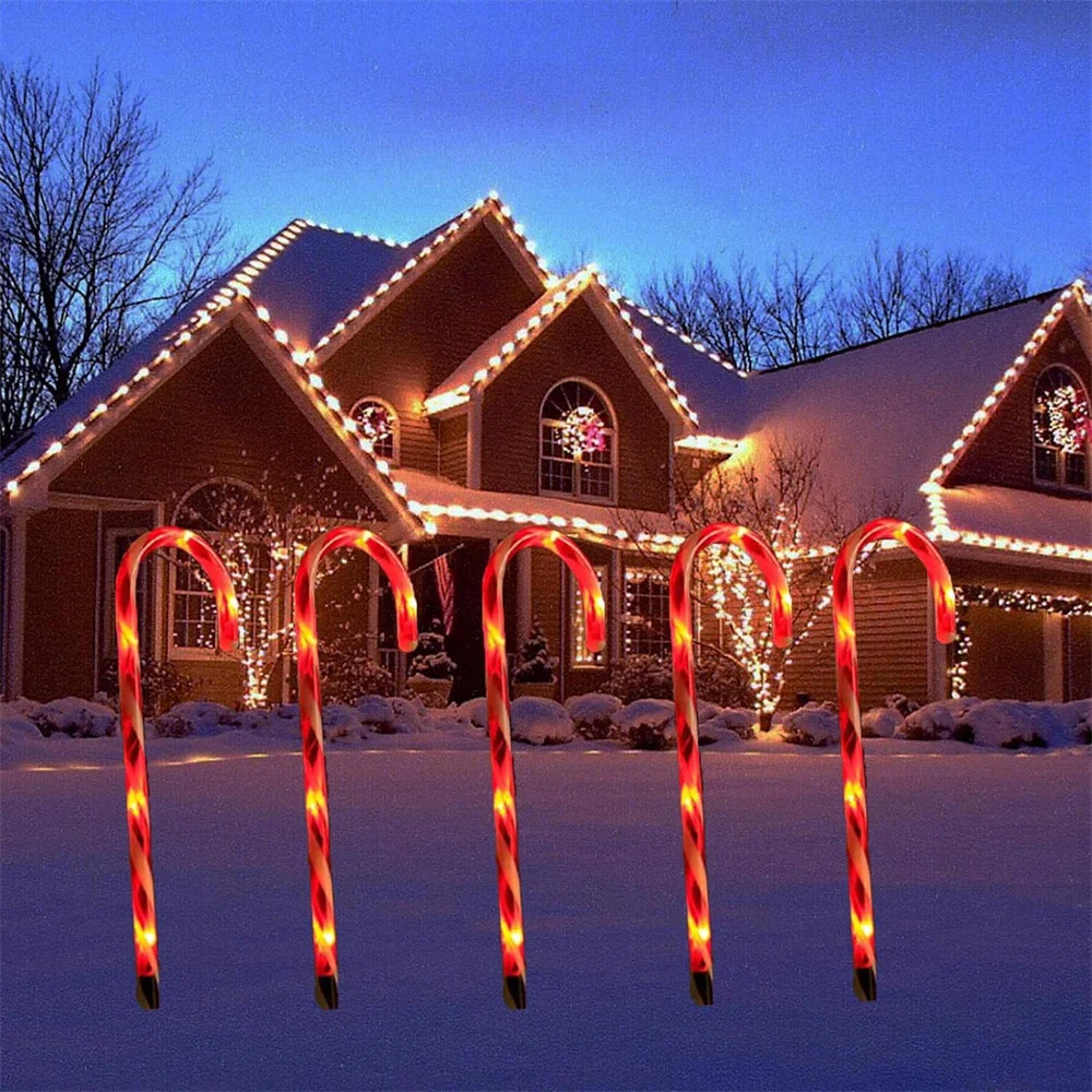 5PC Christmas Fawn Solar Stake Lights Waterproof Landscape Christmas Lights Pathway Crutches 1