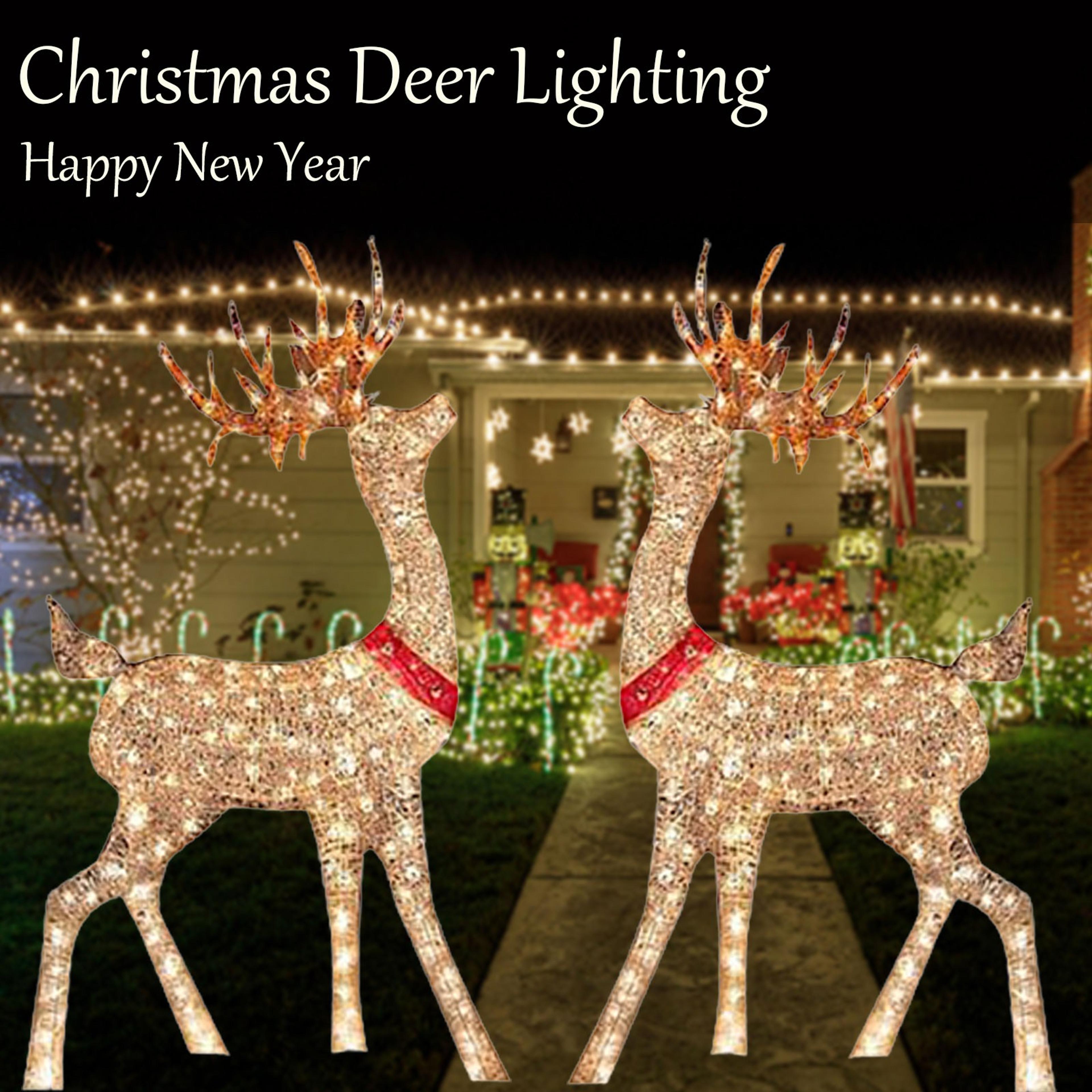 Lighted Christmas Deer Sleigh Outdoor Yard Decoration Winter Decoration For Front Yards 2