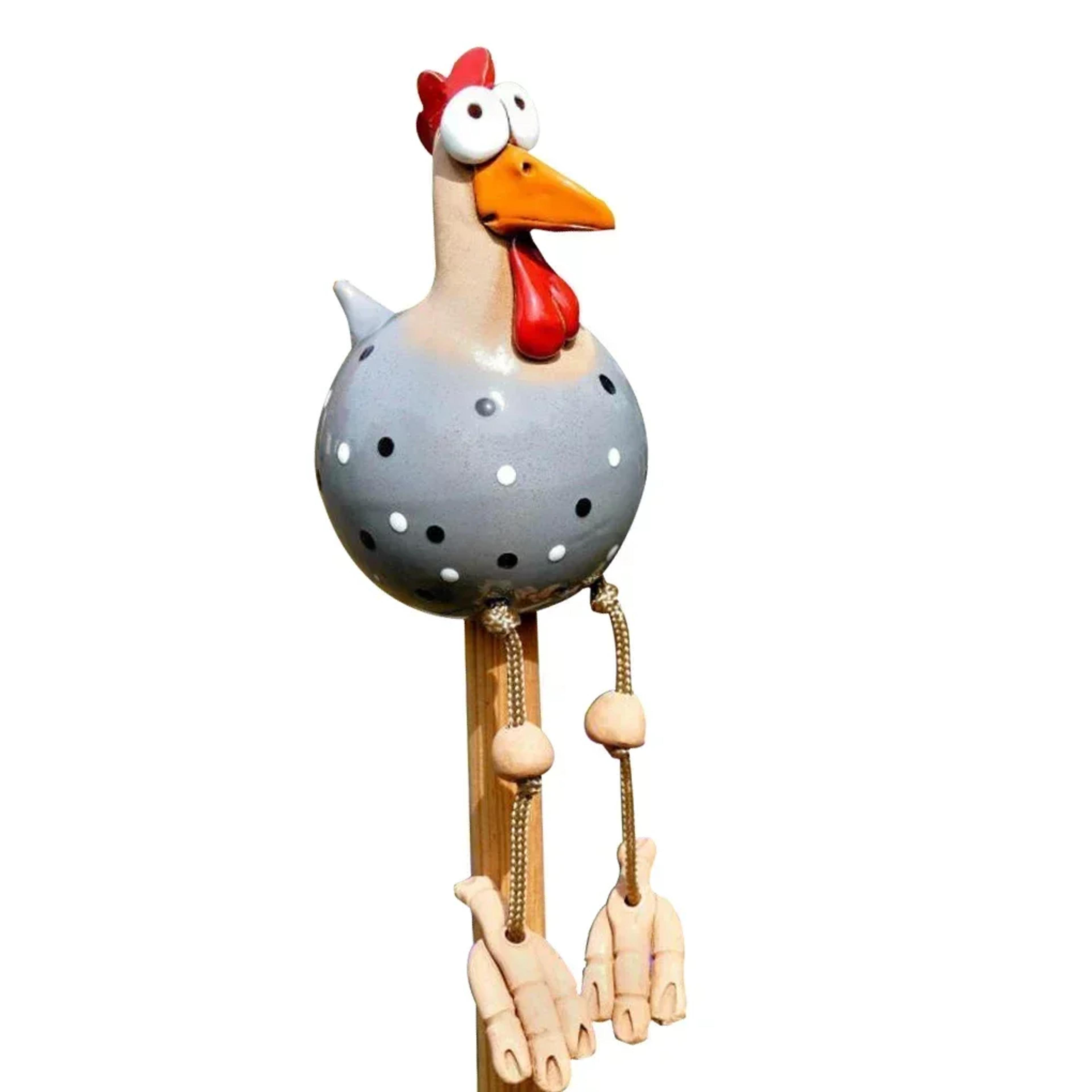 Funny Big Eyed Chicken Statue Long Foot Hen Sculpture For Garden Fence  Lawn Wooden Stake Decoratio 8