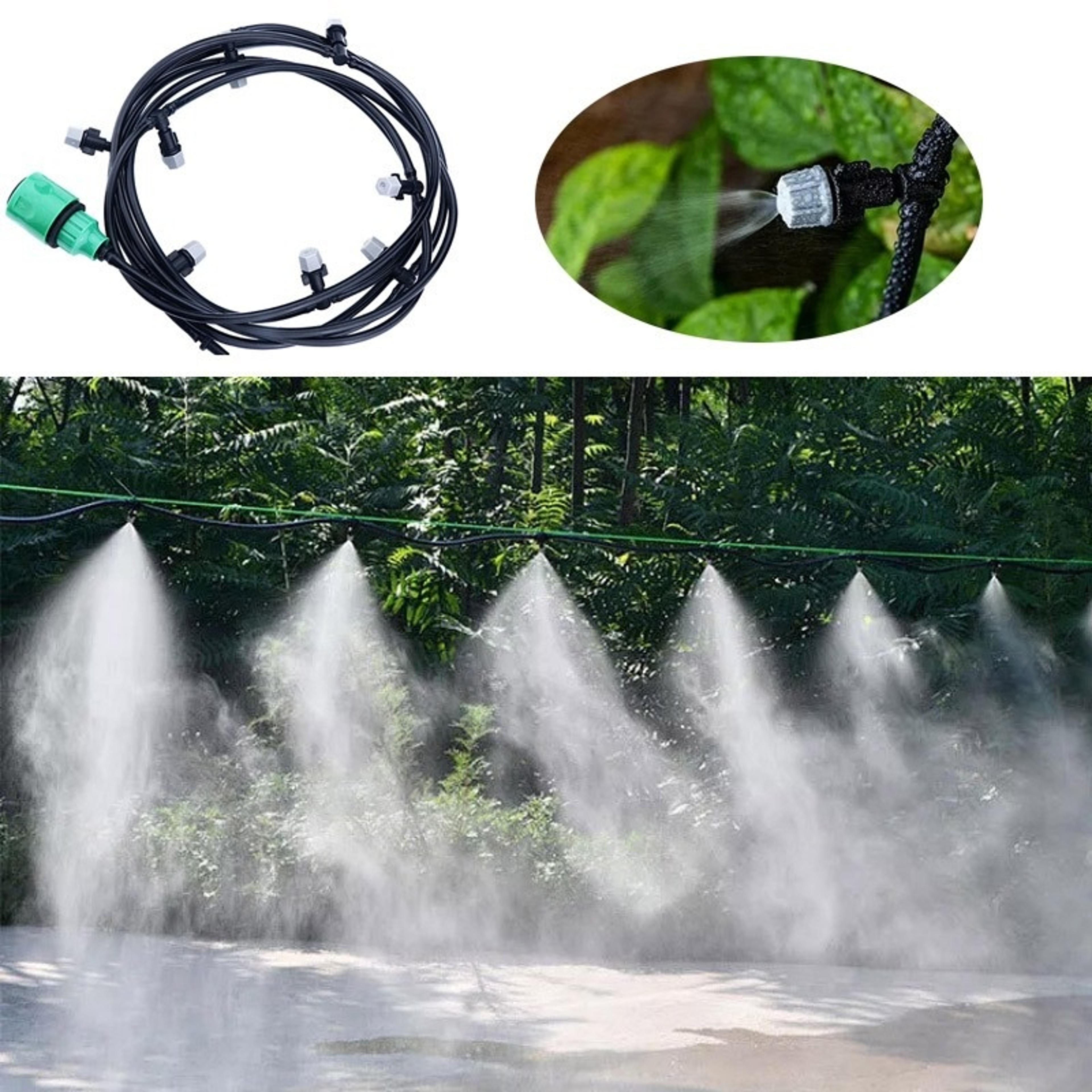 aqua mist garden irrigation & cooling sprinkler system with adjustable nozzles