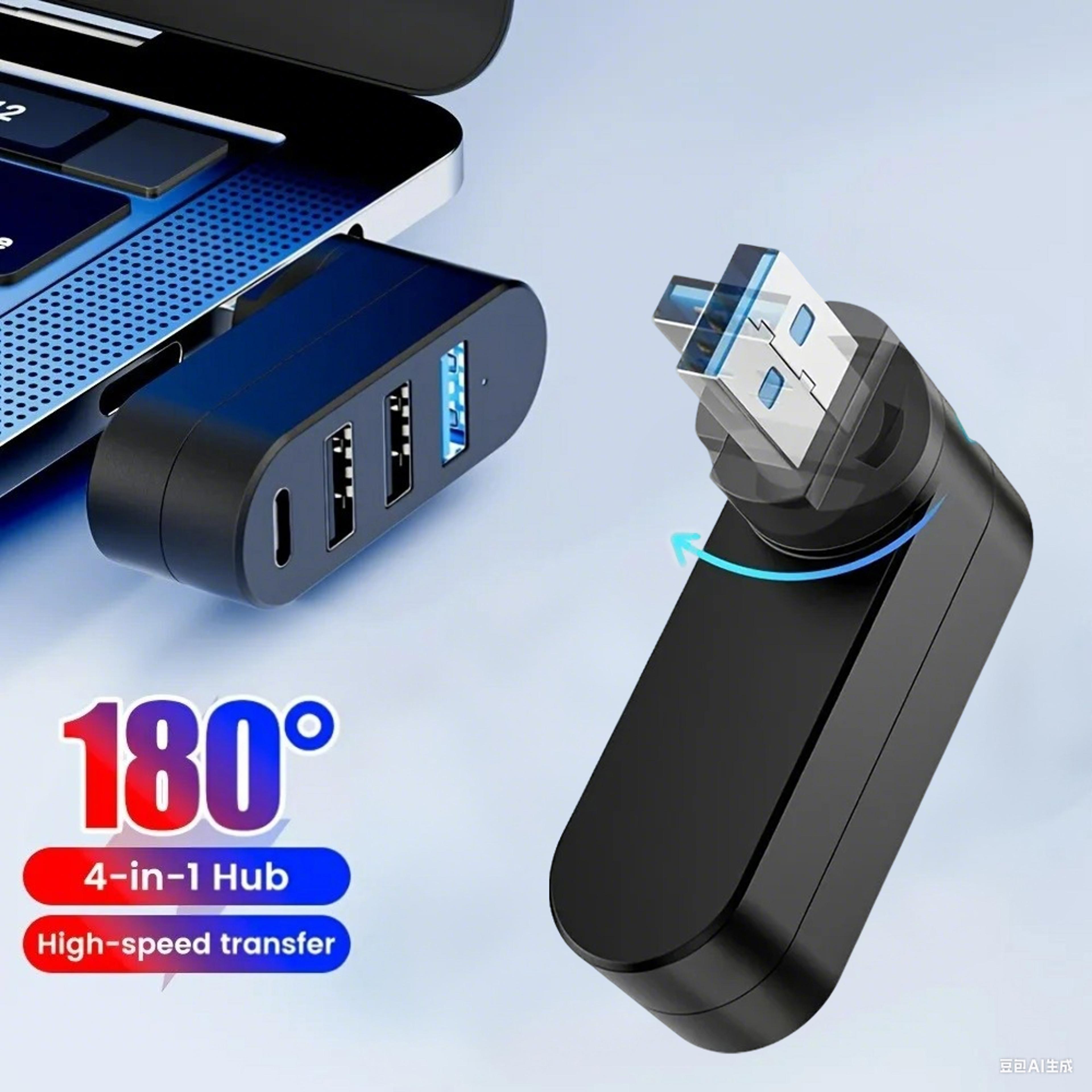 Ultra Flex 4 In 1 USB Hub With 180 Rotating Port  Type C Splitter Adapter 1
