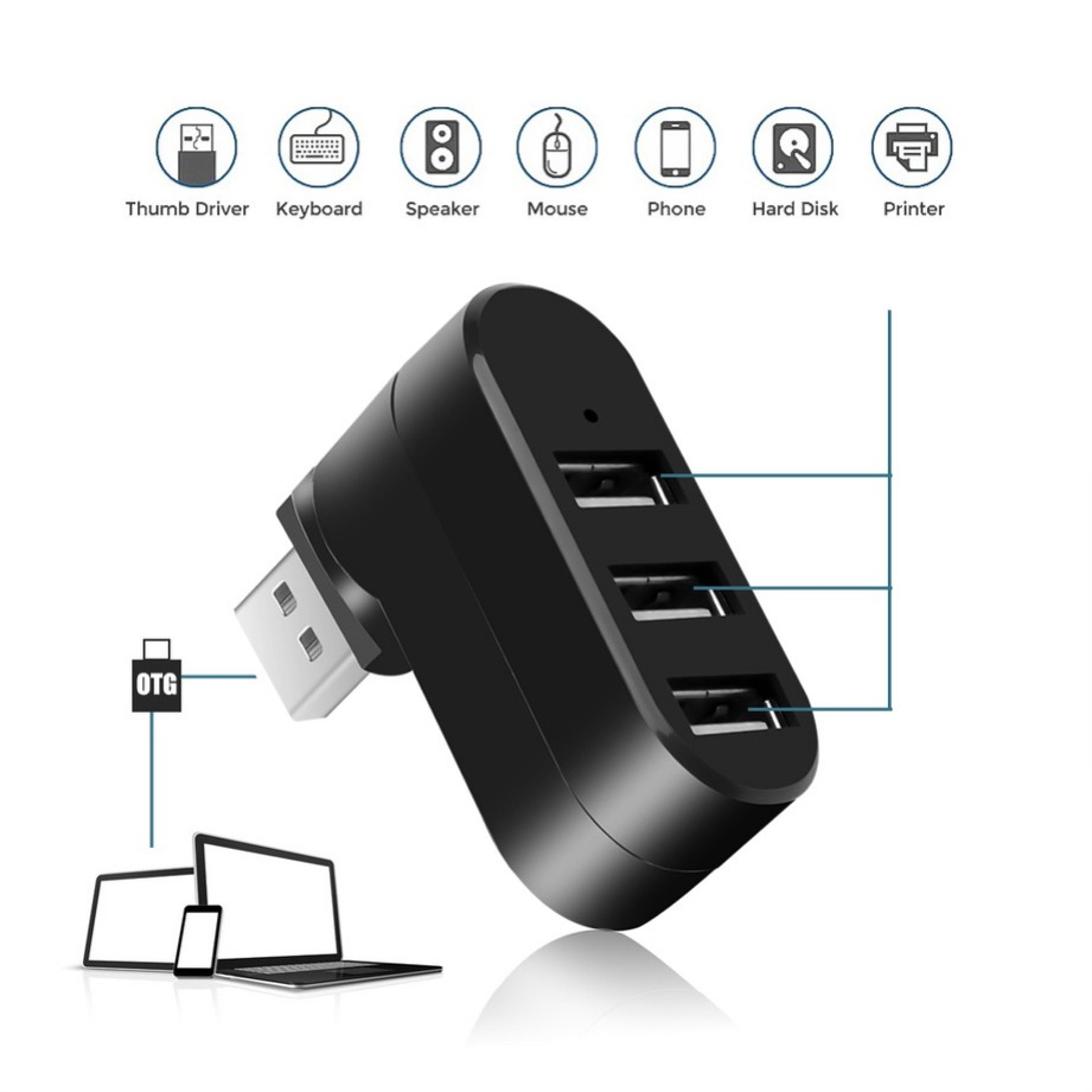 Premium Rotatable USB Hub Adapter 3 Port High Speed USB Splitter For PC Laptop  Mac Accessories 2