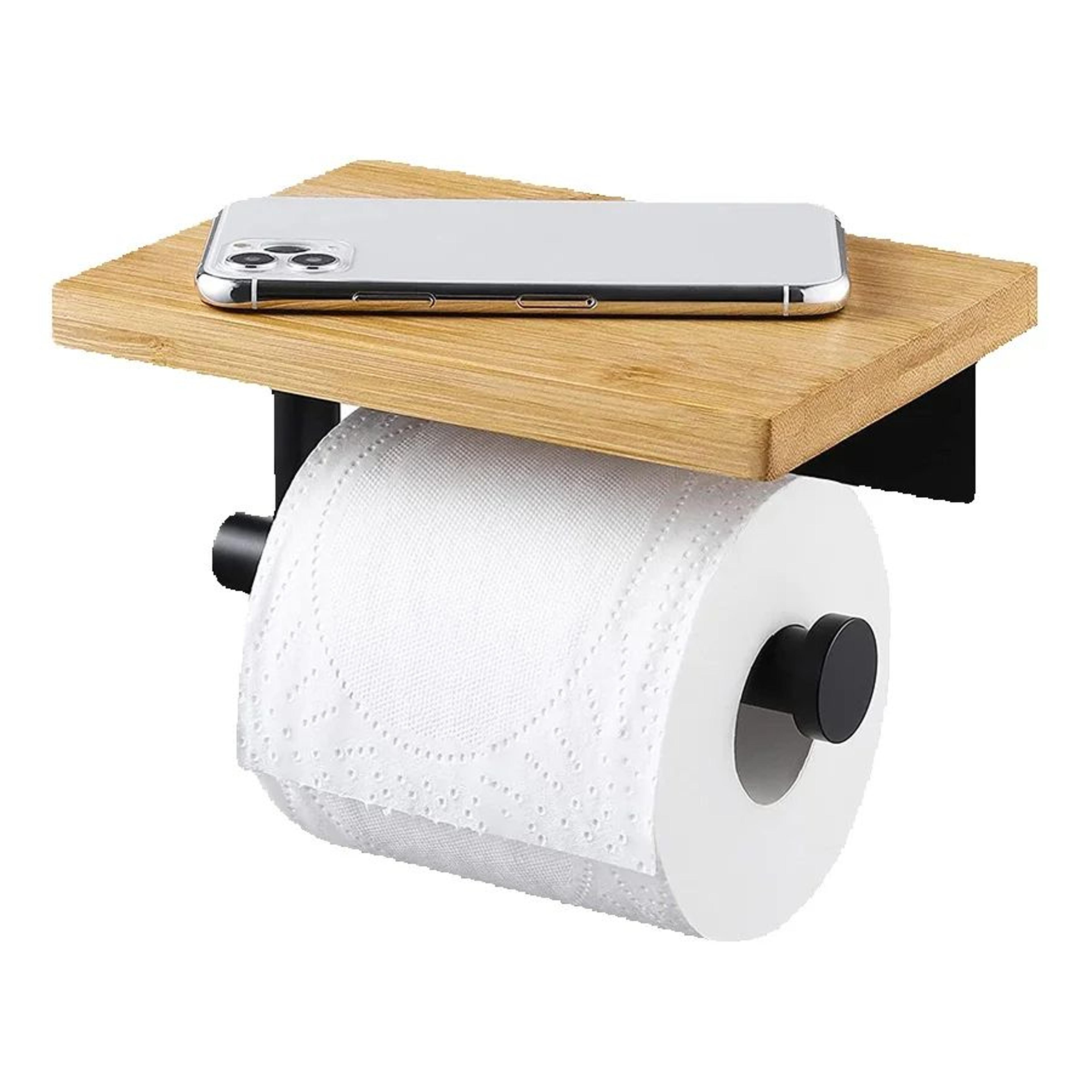 Rustic Wooden Toilet Paper Holder With Phone Shelf 1
