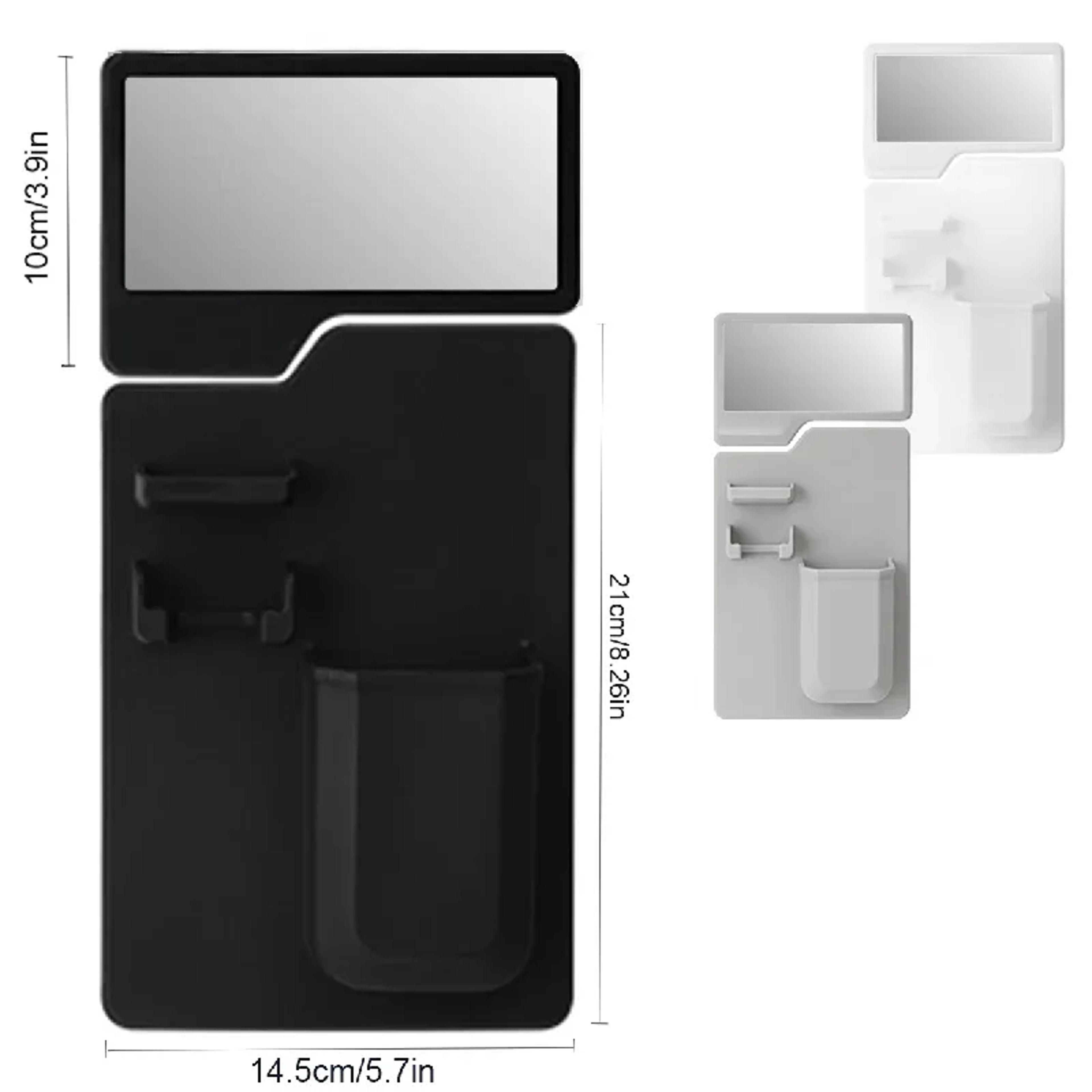 Silicone Shower Organizer With Mirror  Razor Holder Wall Mounted Bathroom Storage 3