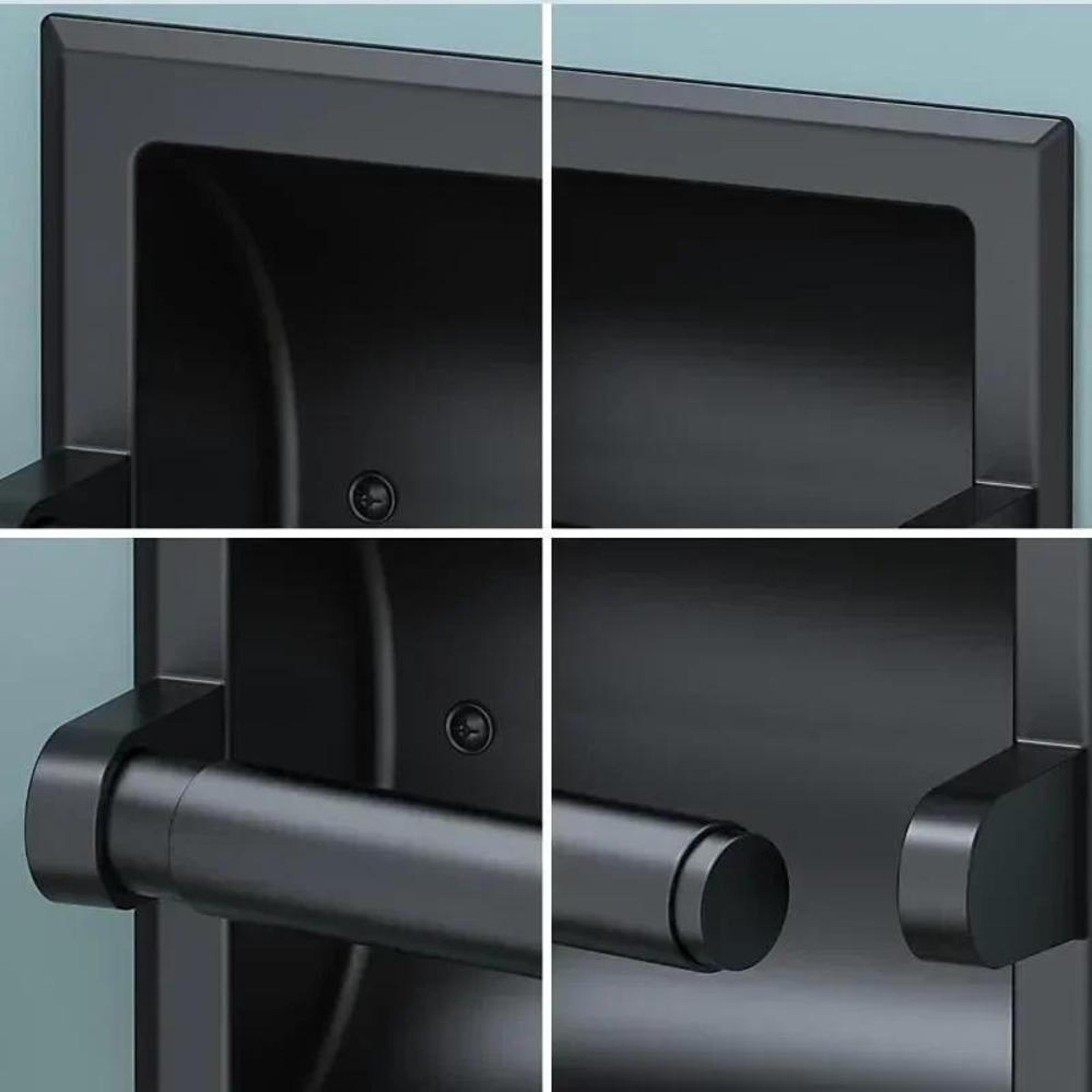 Premium Matte Black Recessed Toilet Paper Holder Wall Mounted Metal Bathroom Roll Dispenser 1