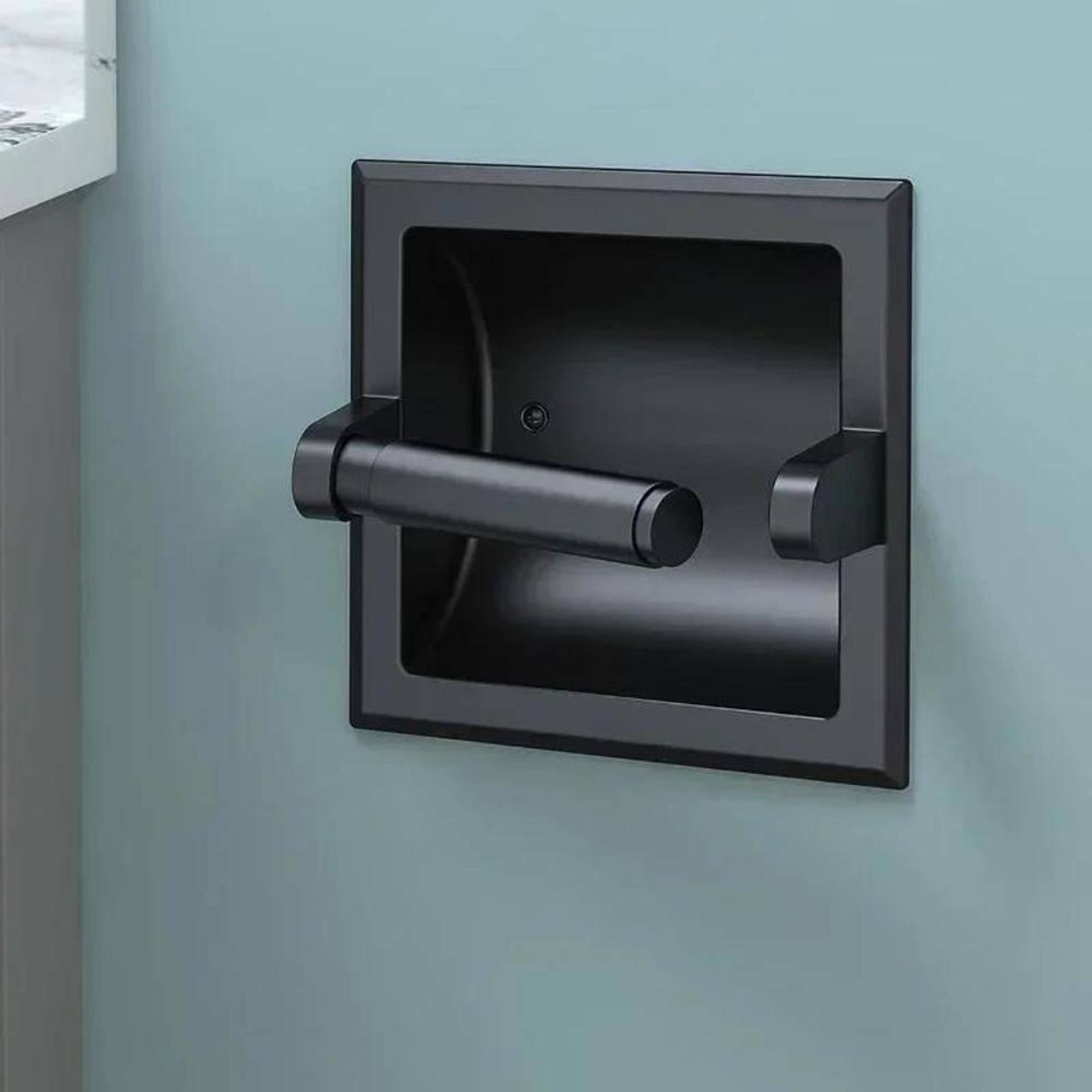 Premium Matte Black Recessed Toilet Paper Holder Wall Mounted Metal Bathroom Roll Dispenser 3