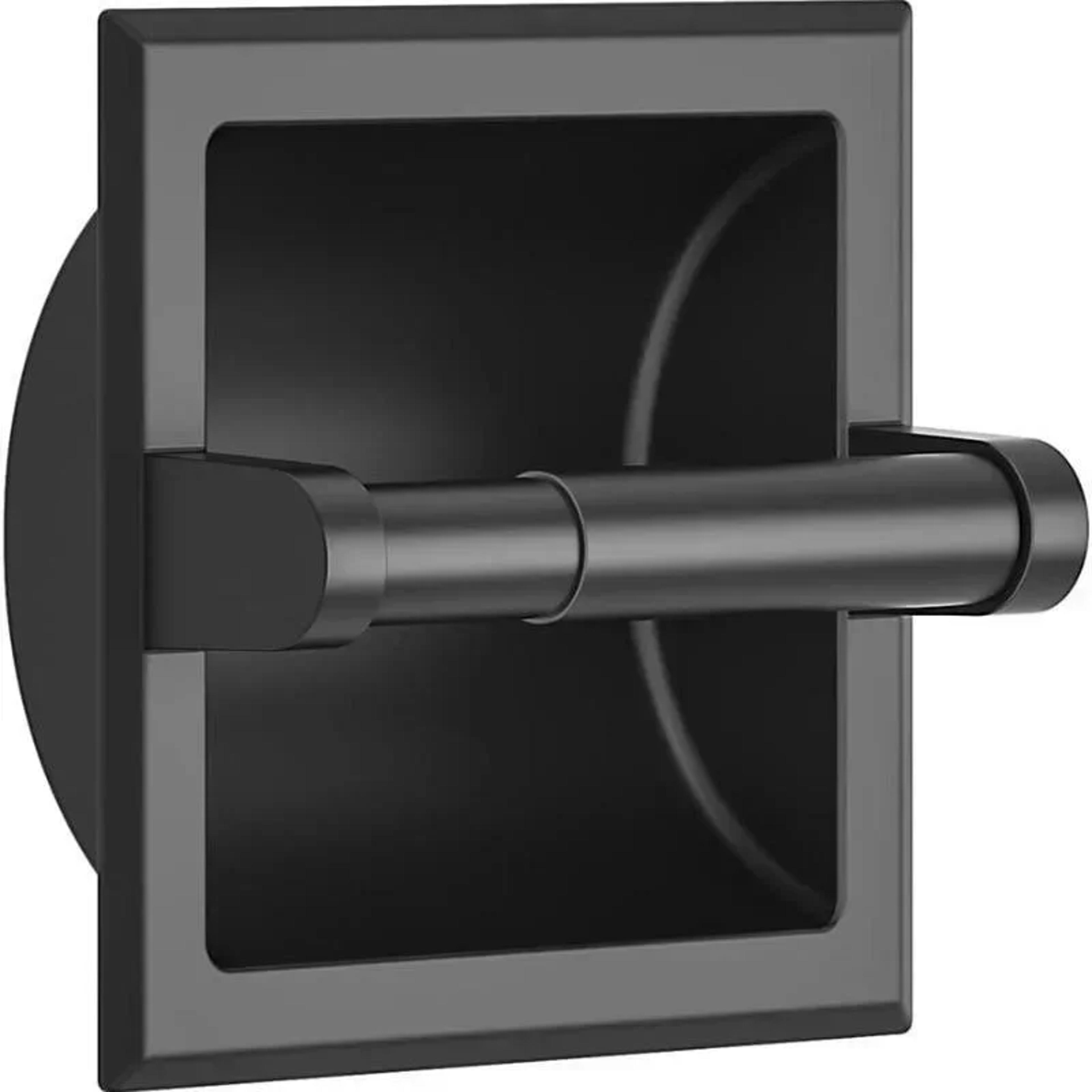 Premium Matte Black Recessed Toilet Paper Holder Wall Mounted Metal Bathroom Roll Dispenser 6