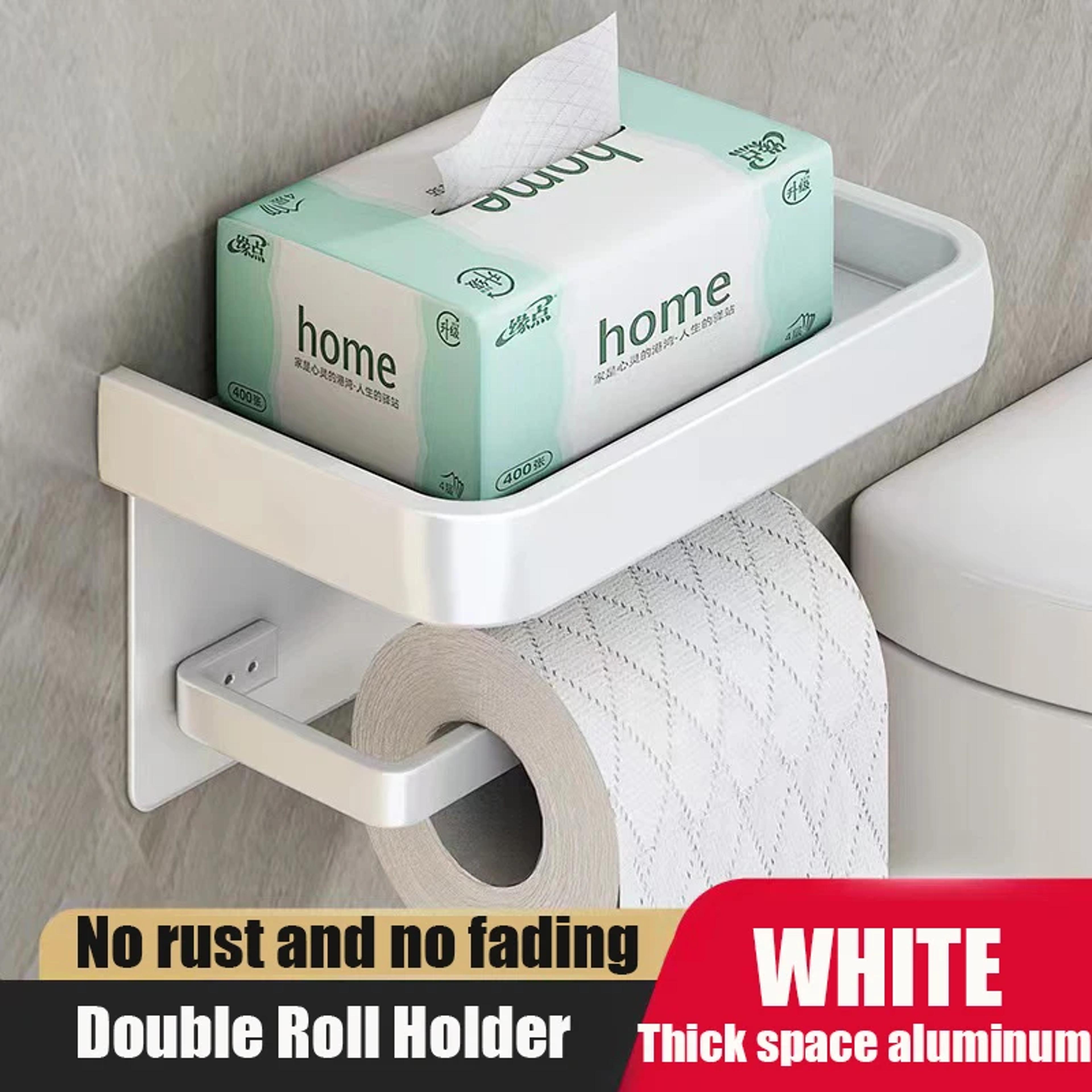 Premium Wall Mounted Aluminum Toilet Paper Holder With Shelf  Phone Storage Bathroom Organizer 7