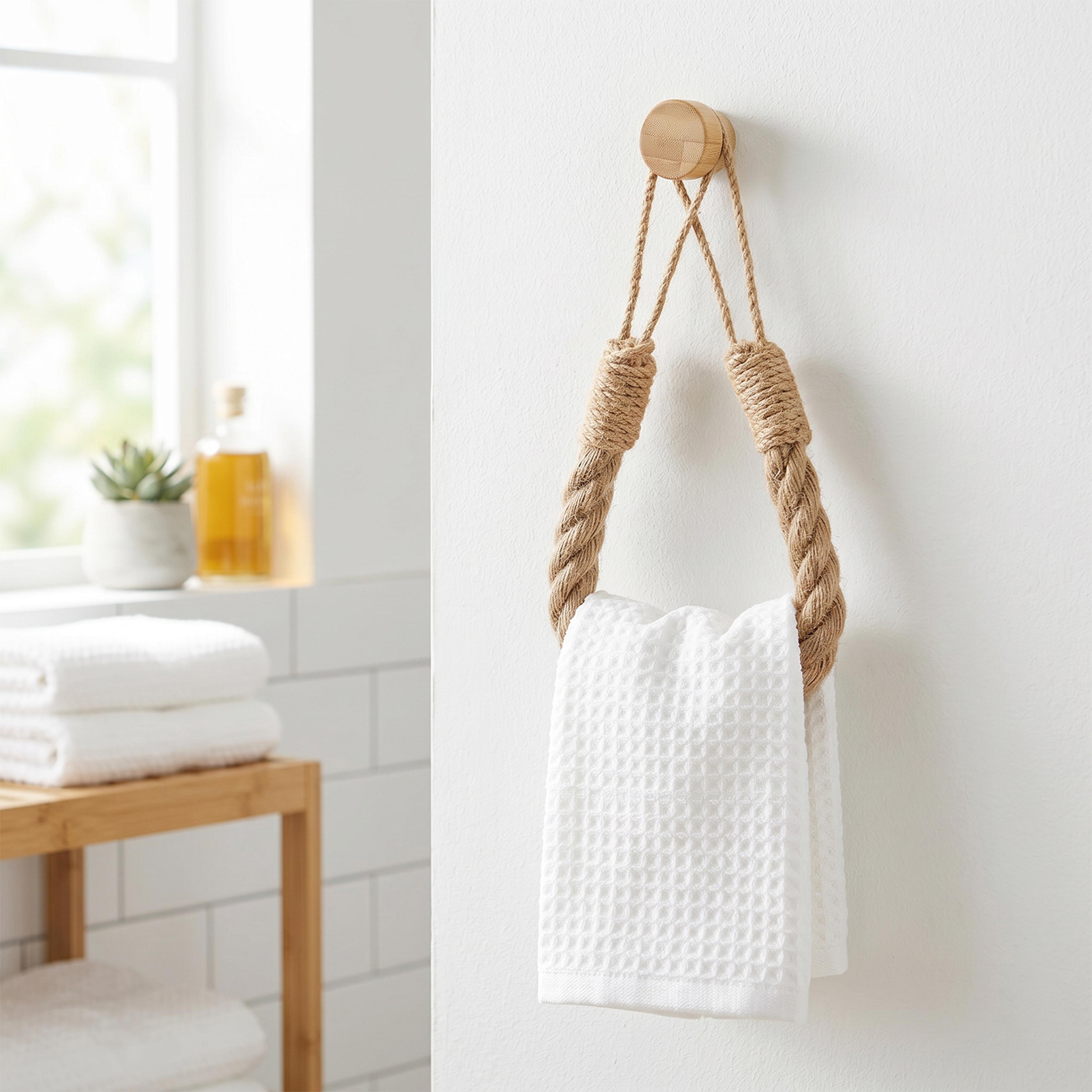 Natural Hemp Rope Toilet Paper Holder  No Drill Wall Mount Towel Rack With Bathroom Storage Shelf 1