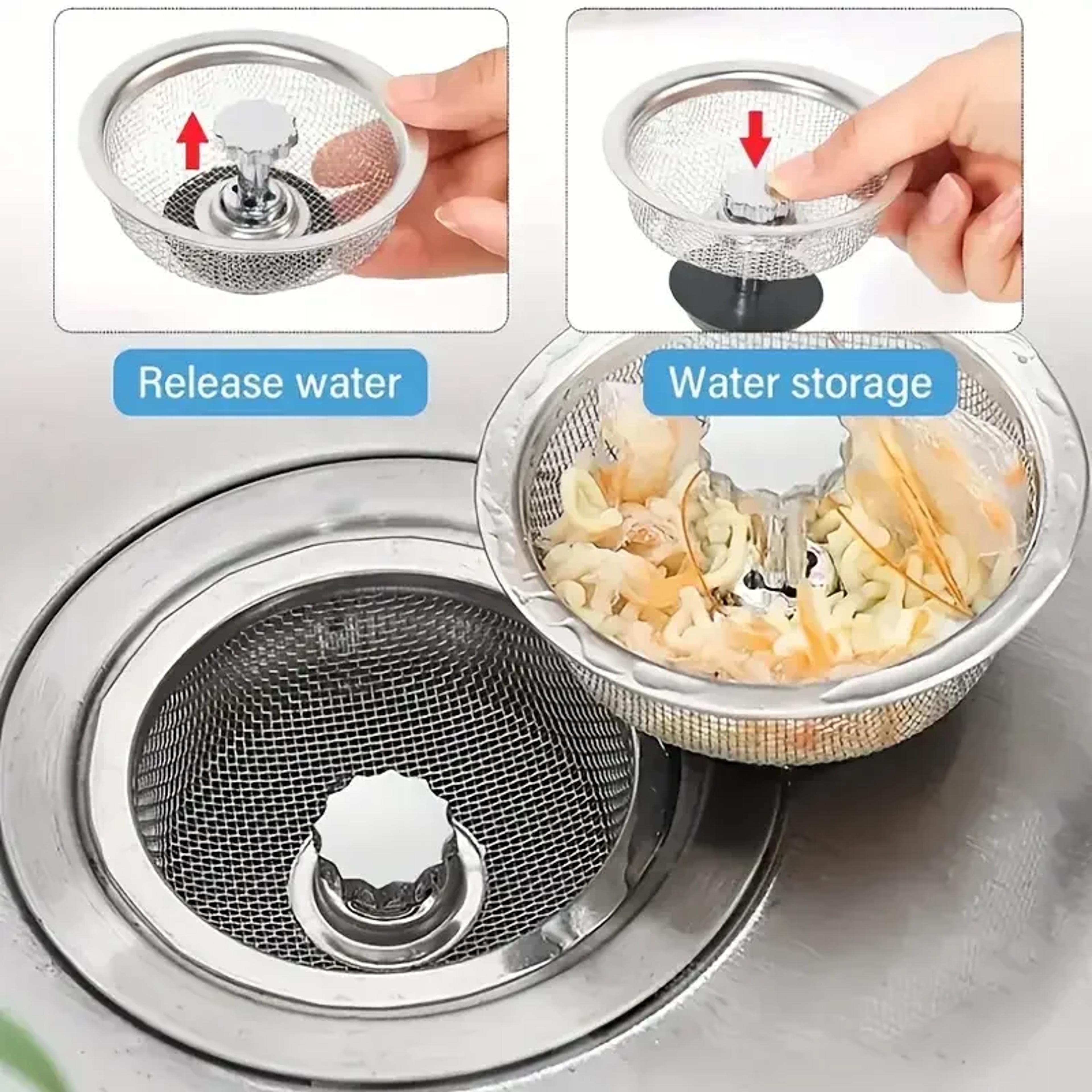 Stainless Steel Kitchen Sink Strainer  Stopper Set With Handle AntiClog Drain Basket Filter 3
