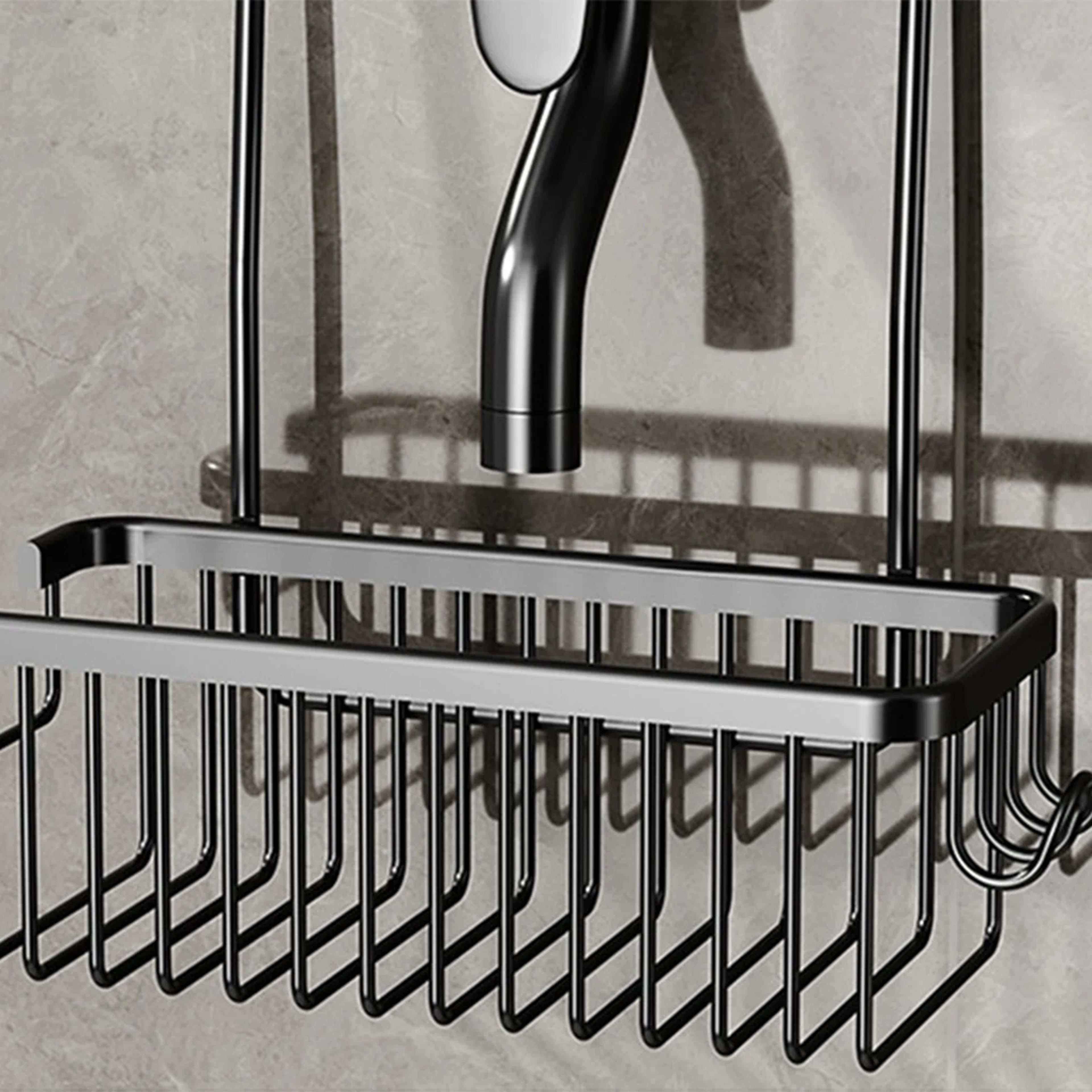 Stainless Steel Shower Rack Wall Mounted Bathroom Storage Organizer With Hooks 2