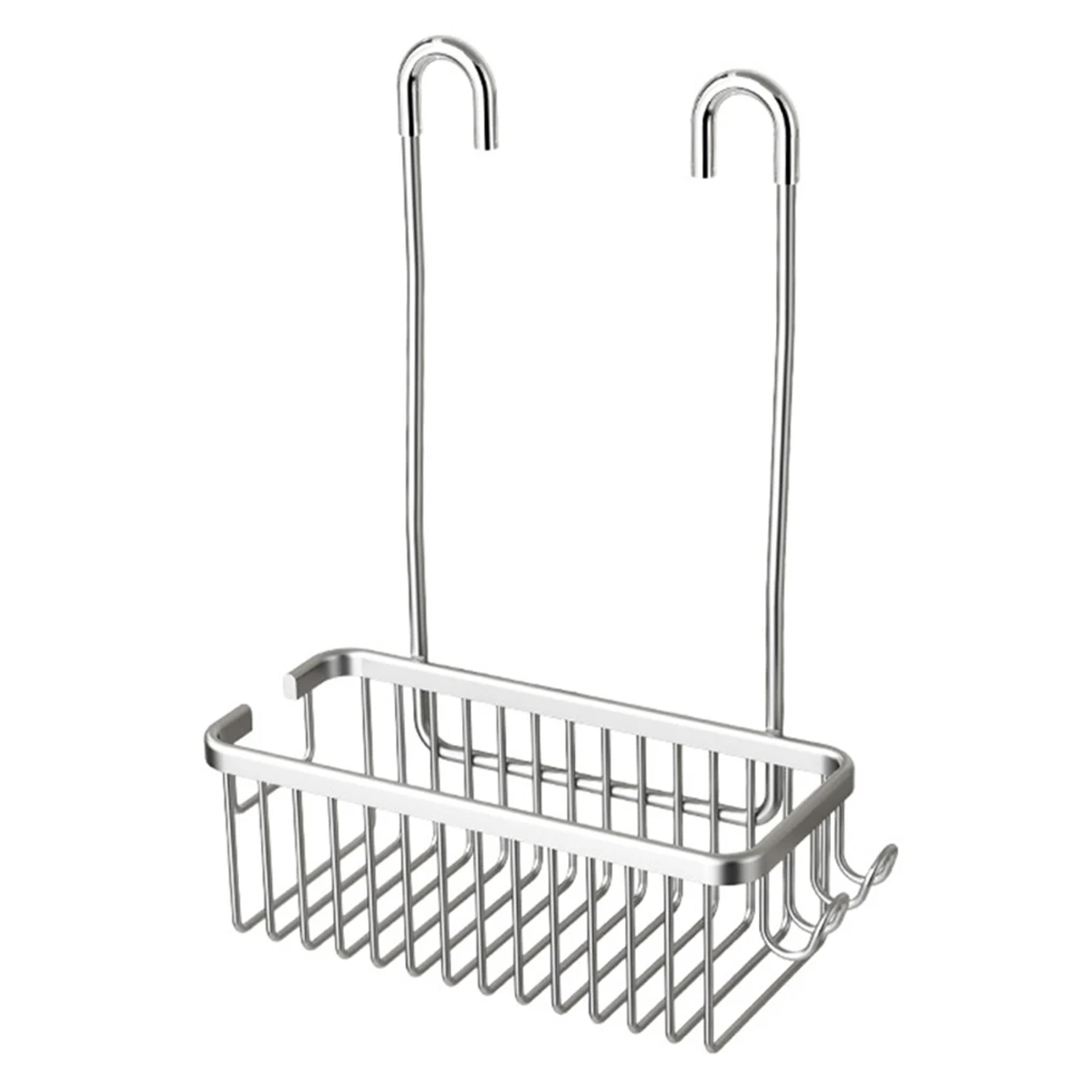 Stainless Steel Shower Rack Wall Mounted Bathroom Storage Organizer With Hooks 4