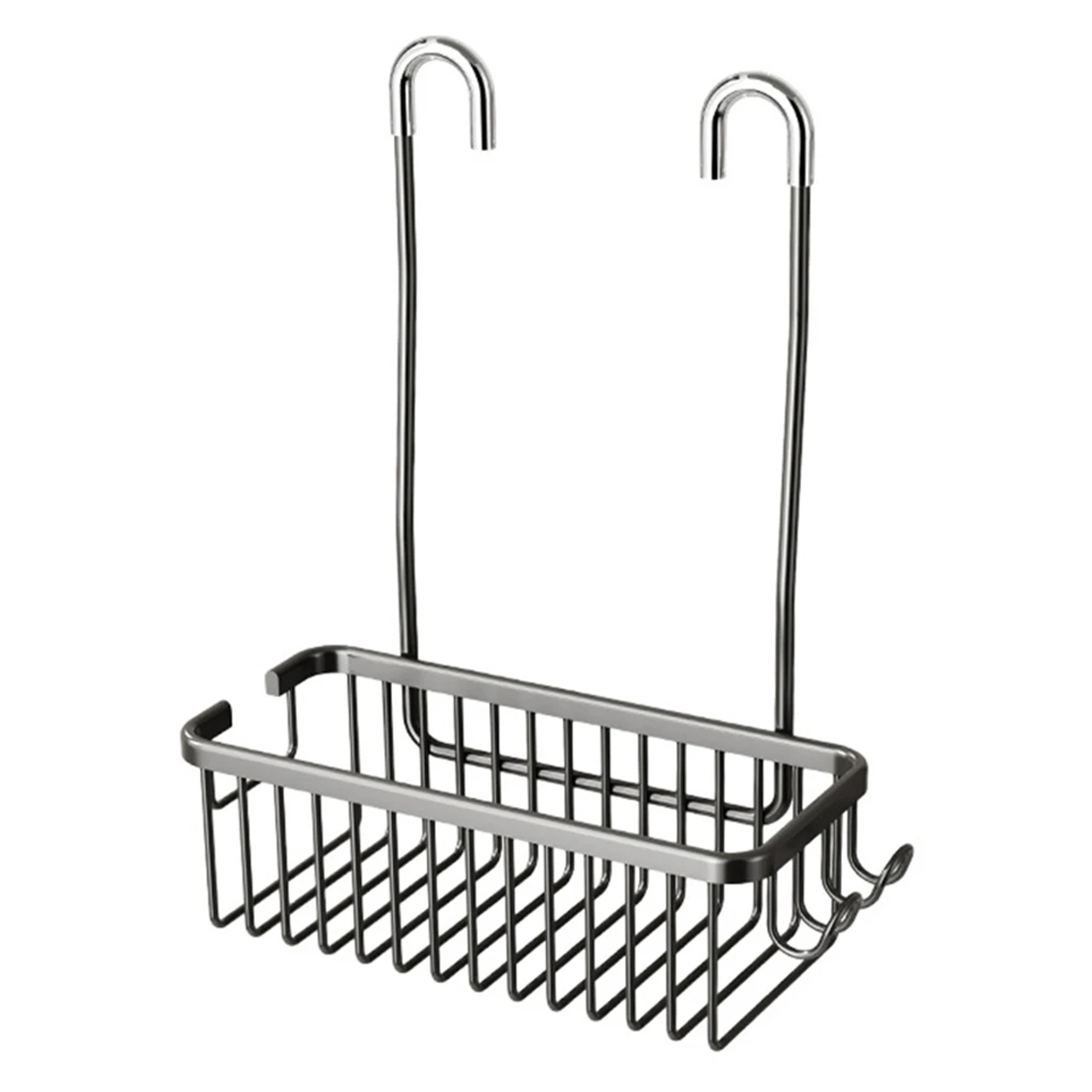 Stainless Steel Shower Rack Wall Mounted Bathroom Storage Organizer With Hooks 5