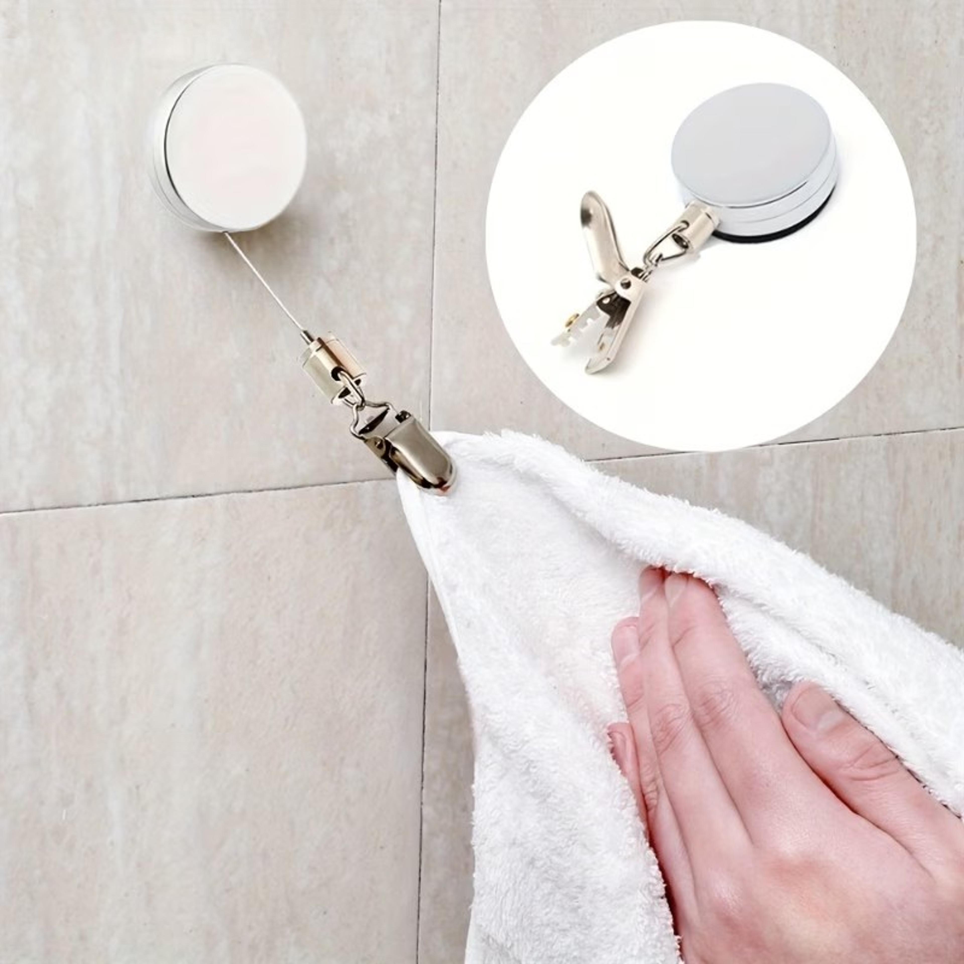 RetractaClip Auto Rewind Retractable Towel Holder  Self Adhesive Multi Purpose Hook 1