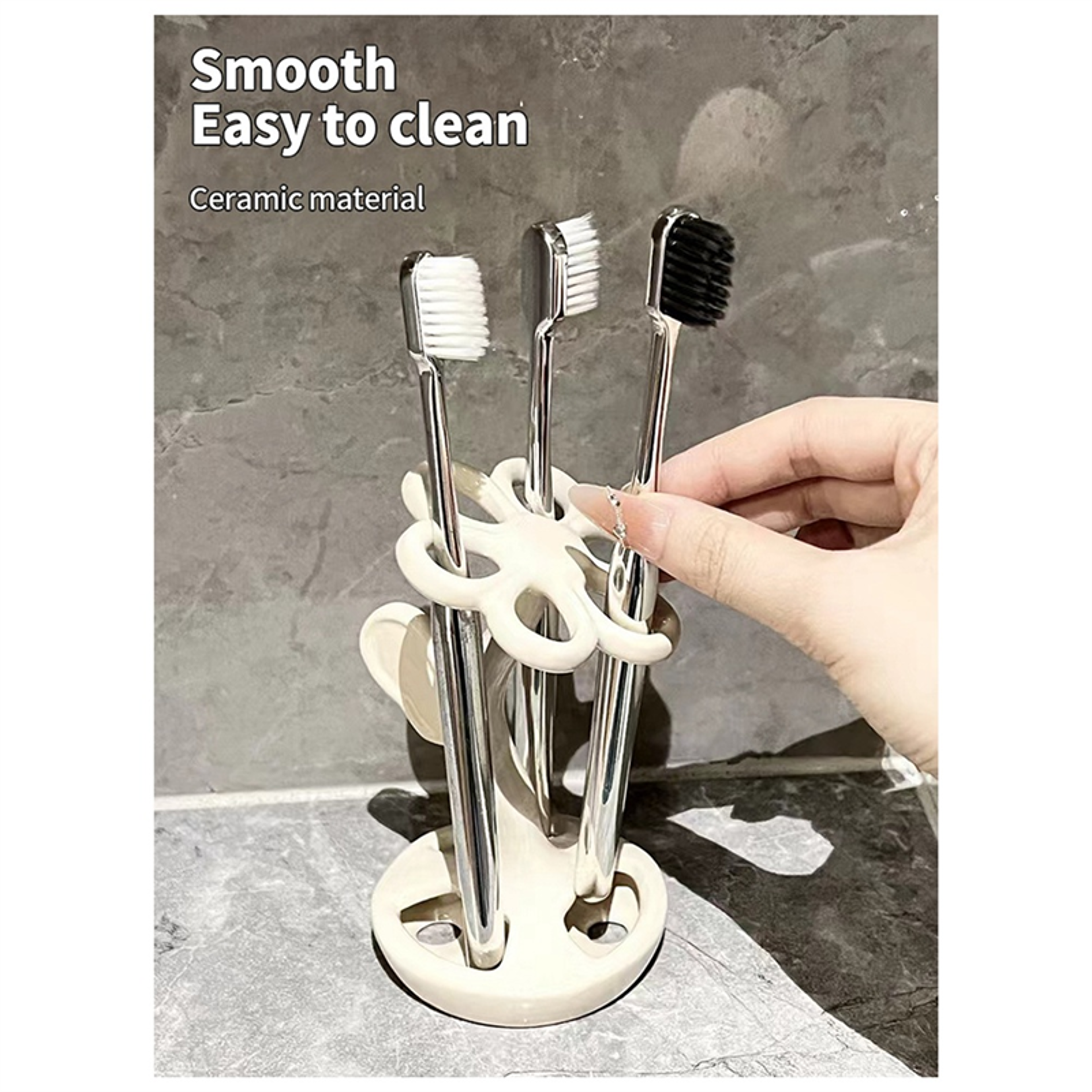 BloomPetal Ceramic Toothbrush Holder  Makeup Brush Organizer With 6 Slots 3