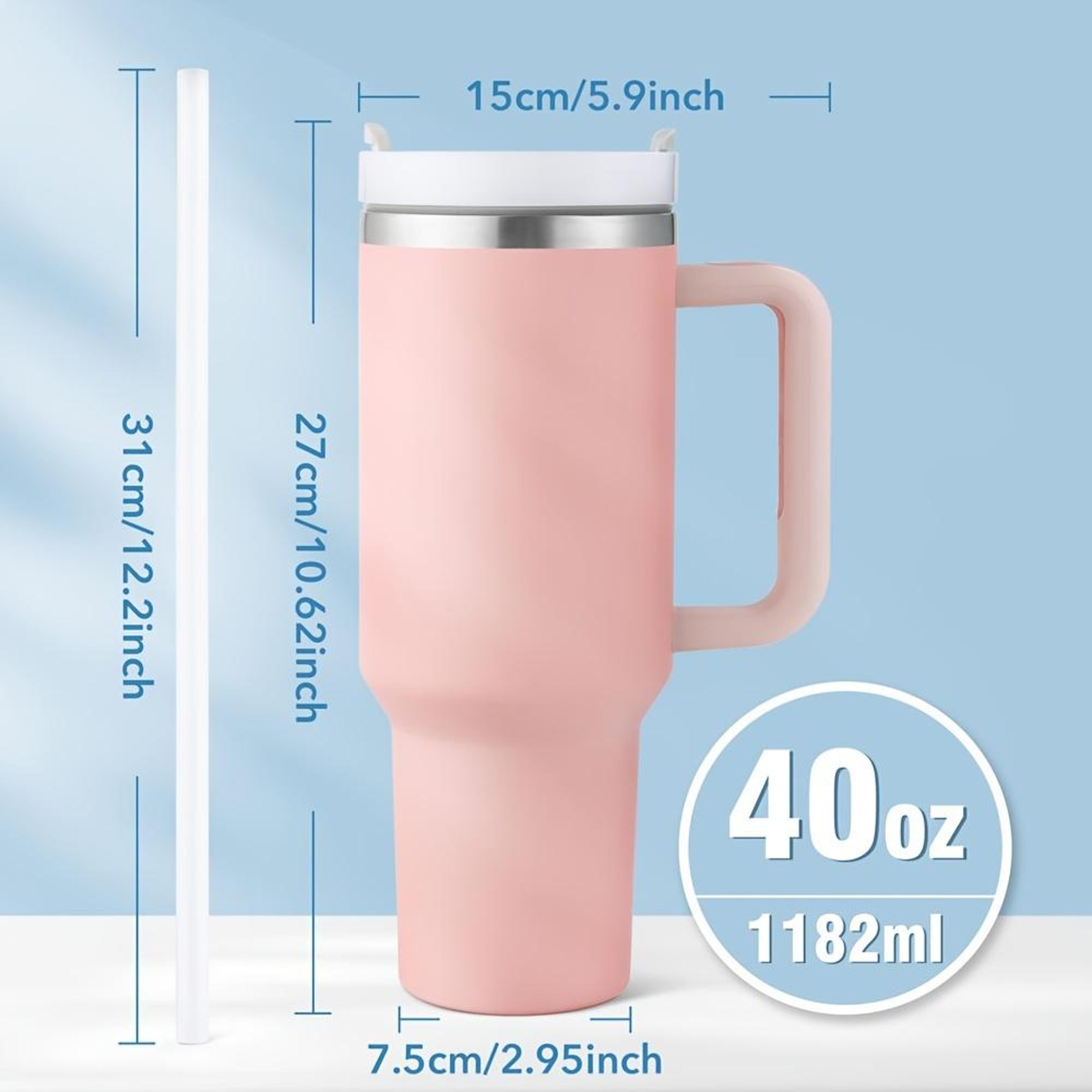 Insulated Water Bottle With Handle  Straw Leakproof Stainless Steel Travel Tumbler 7