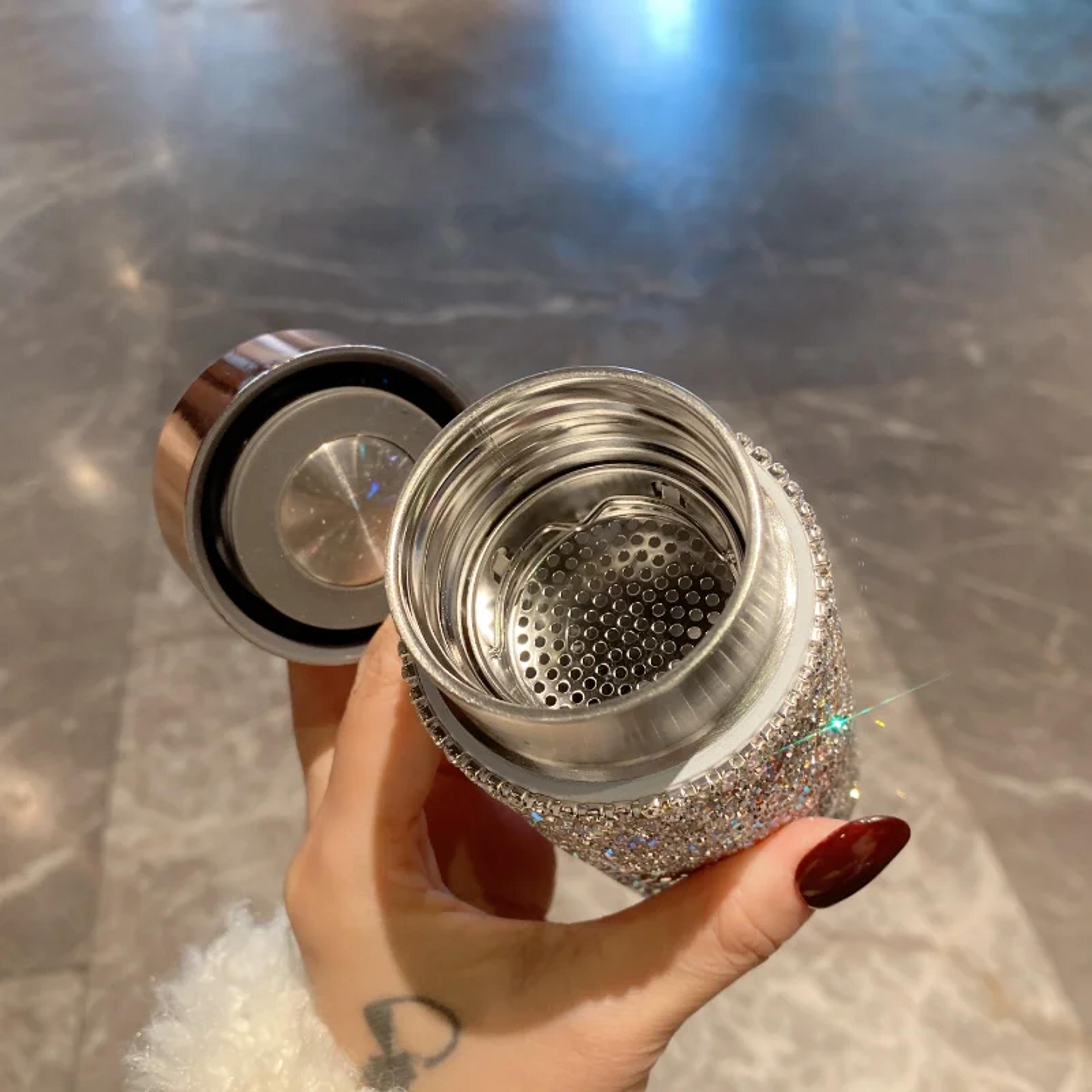 CrystalGlow Tea Infuser Thermos Tumbler Portable Stainless Steel Travel Mug For Coffee  Tea 3