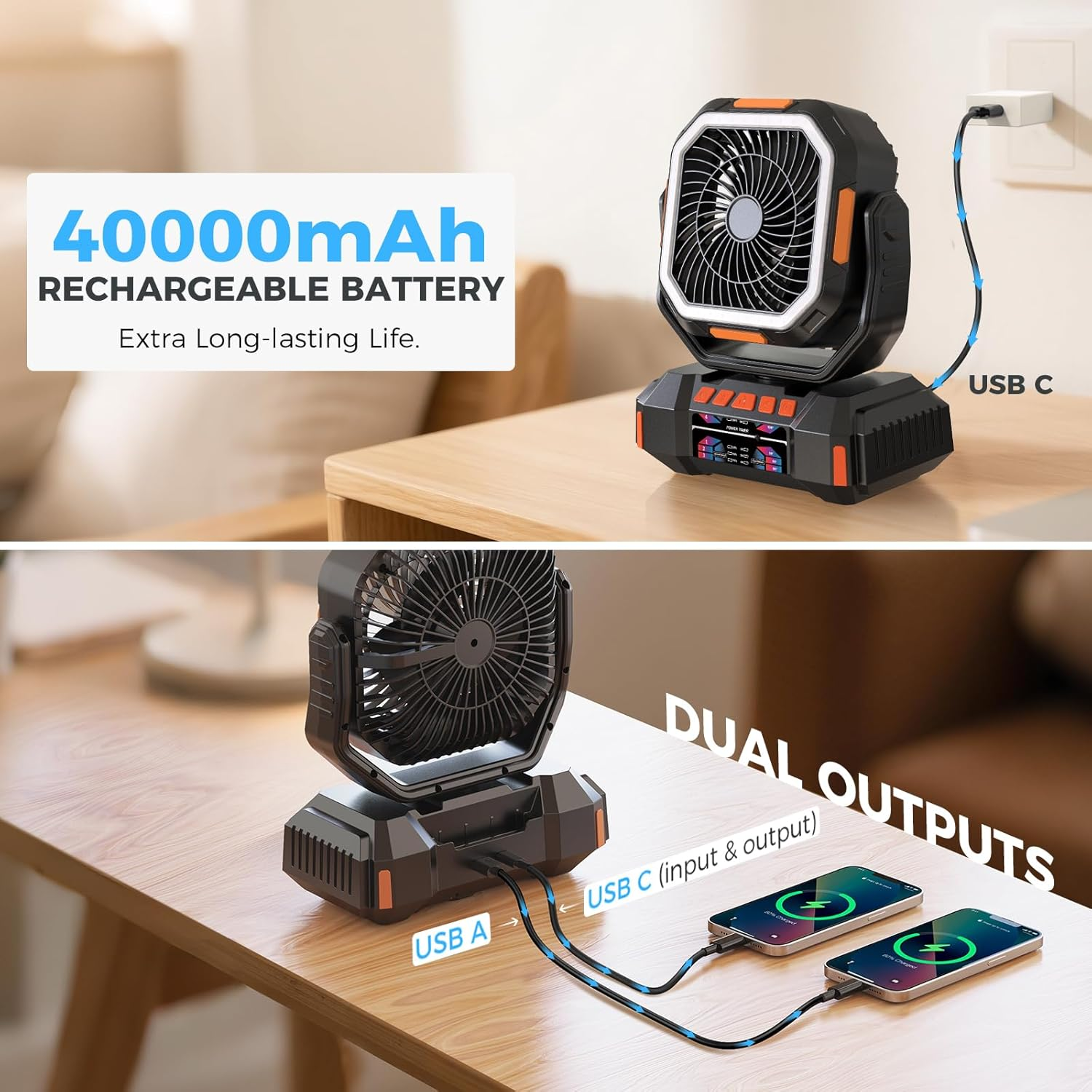 EverCool Portable Camping Fan With LED Lantern  Power Bank 5