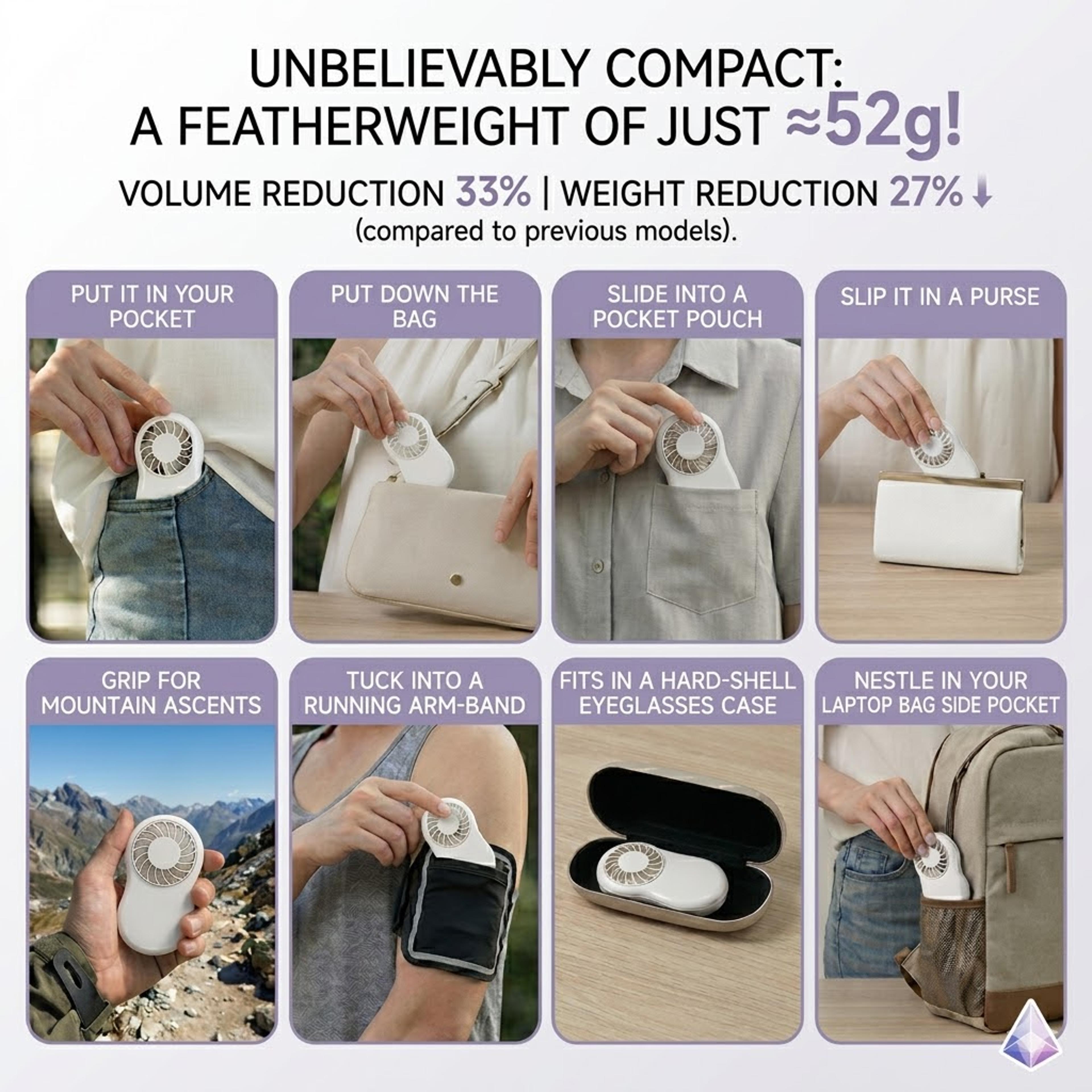 Pocket Breeze Ultra Lightweight USB Rechargeable Mini Fan For Travel Outdoor  Daily Cooling 3