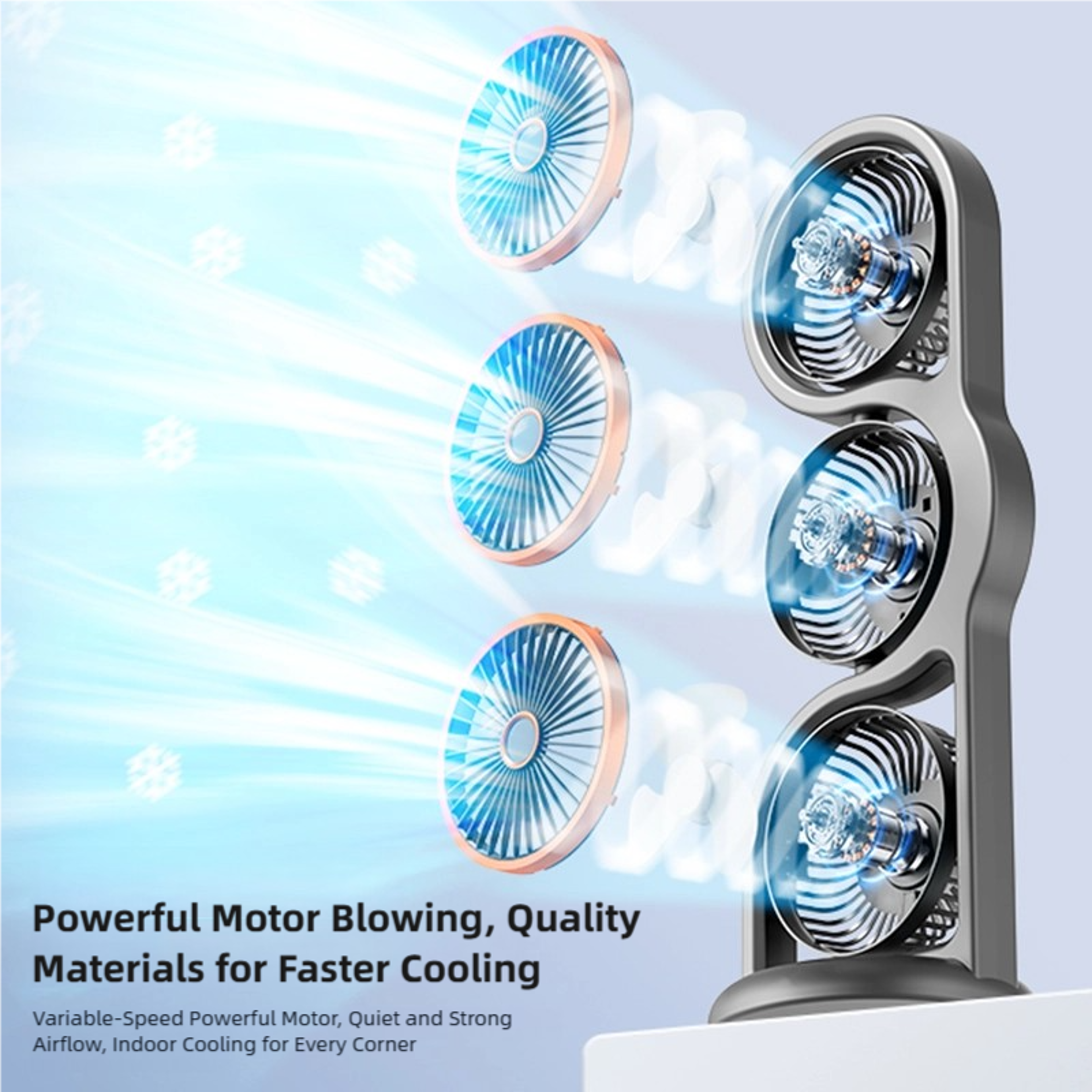 Portable USB Fan With Triple Head 360 Airflow Rechargeable 5 Speed Desk  Outdoor Cooling Fan 2
