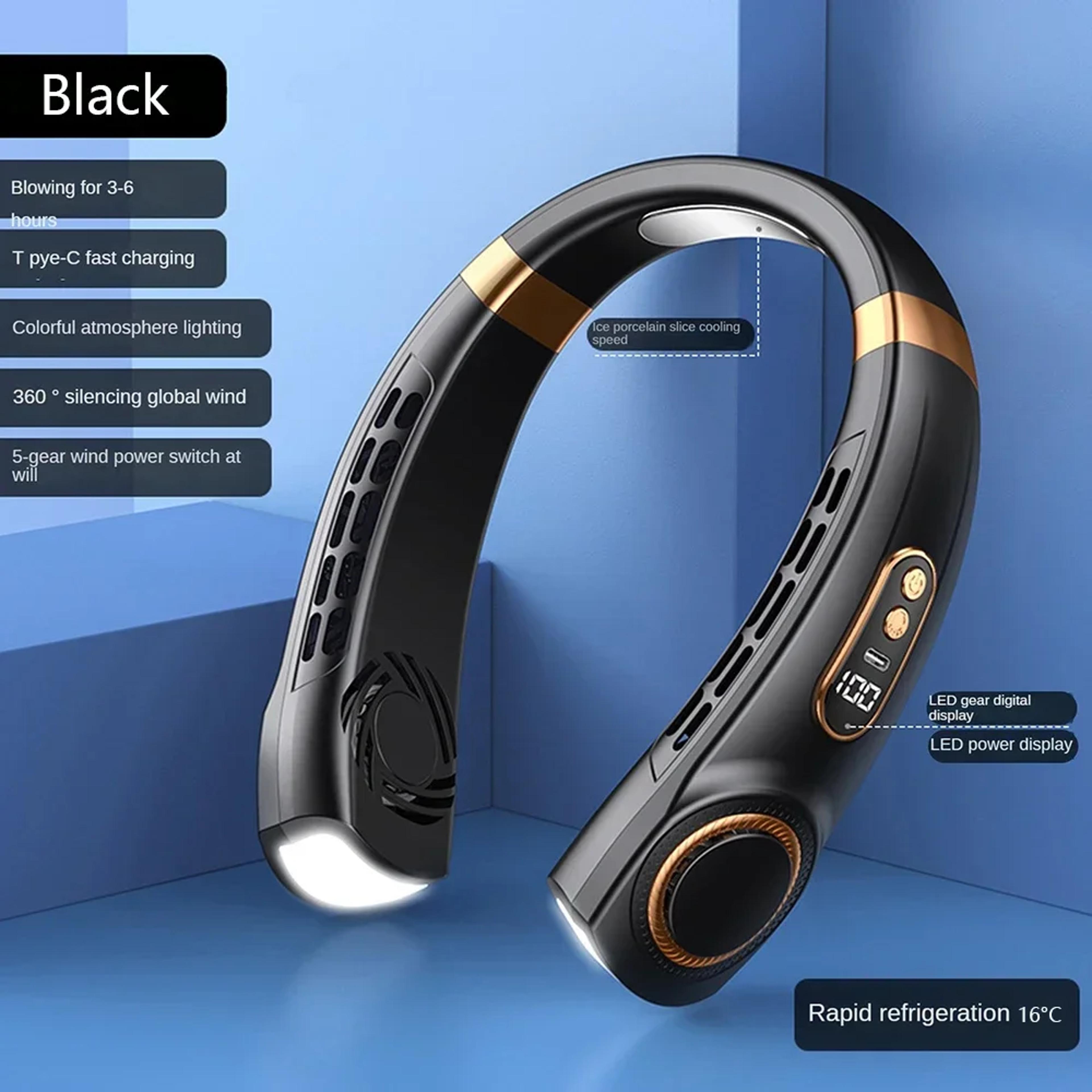 BreezeFlow Wearable Neck Fan With LED Display  USB Rechargeable Cooling 7