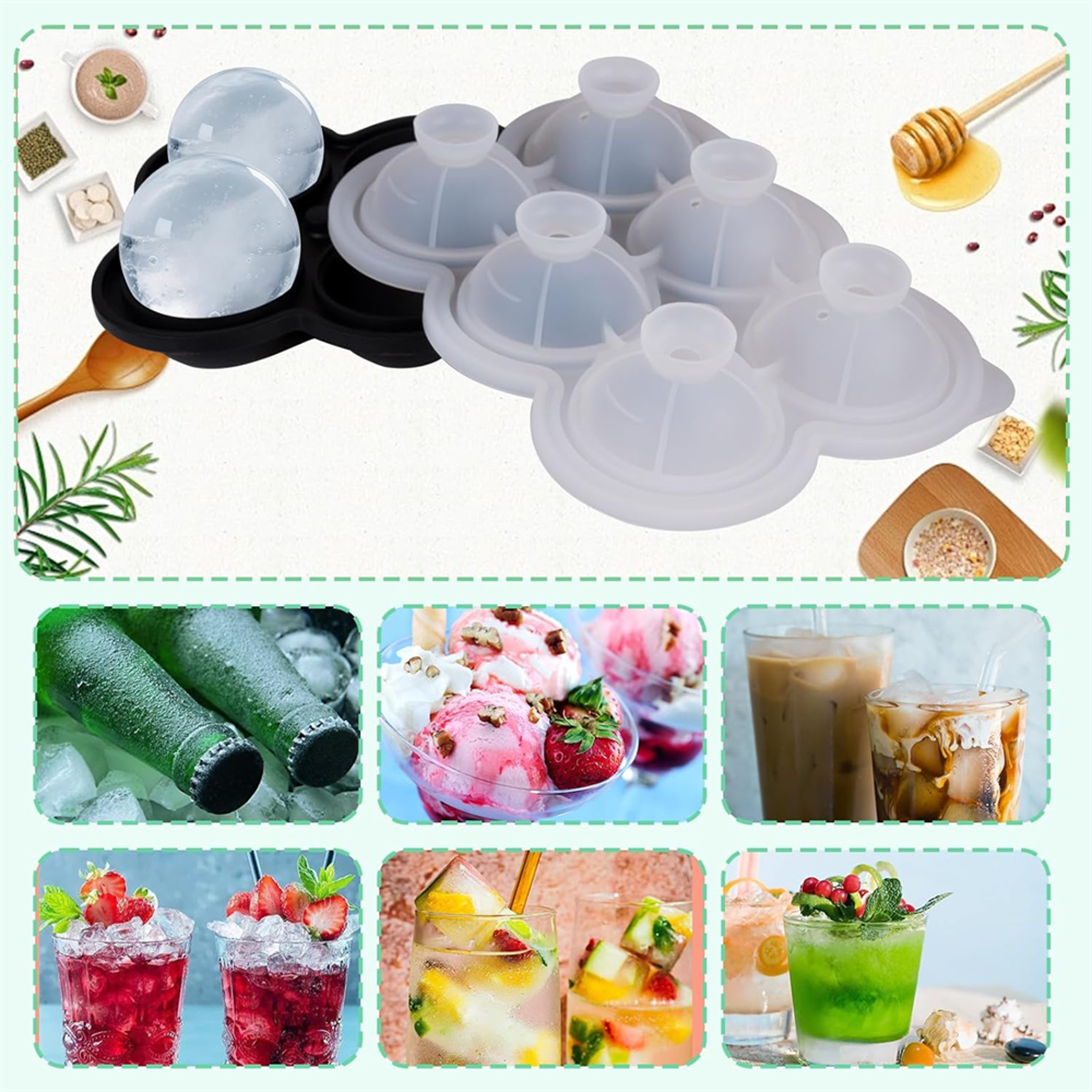 GlacierSphere Large Ice Cube Mold BPA Free Silicone Ice Cube Tray For Slow Melting Drinks 5