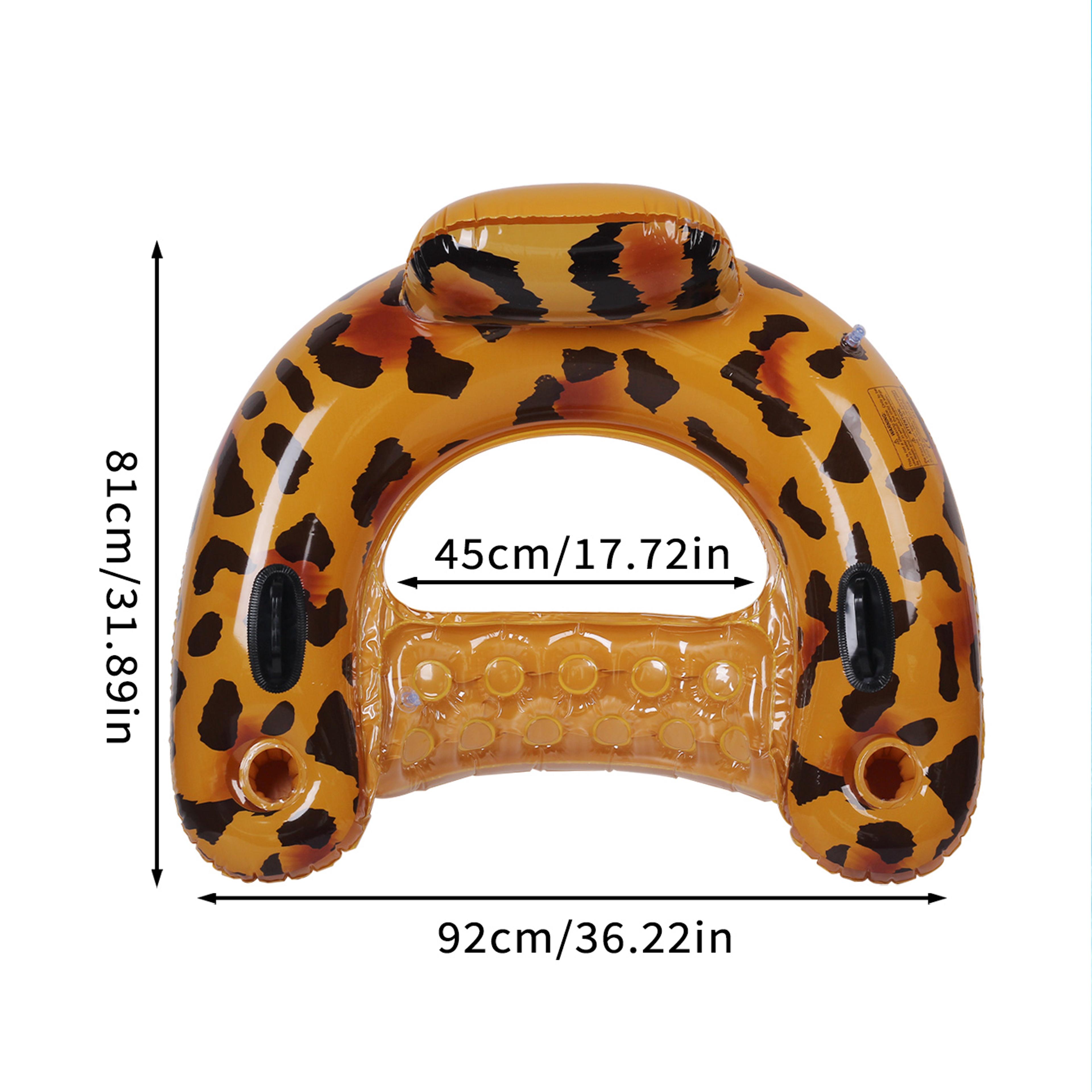 Leopard Print Pool Float Chair With Cup Holder  Water Hammock Lounger For Summer Relaxation 6