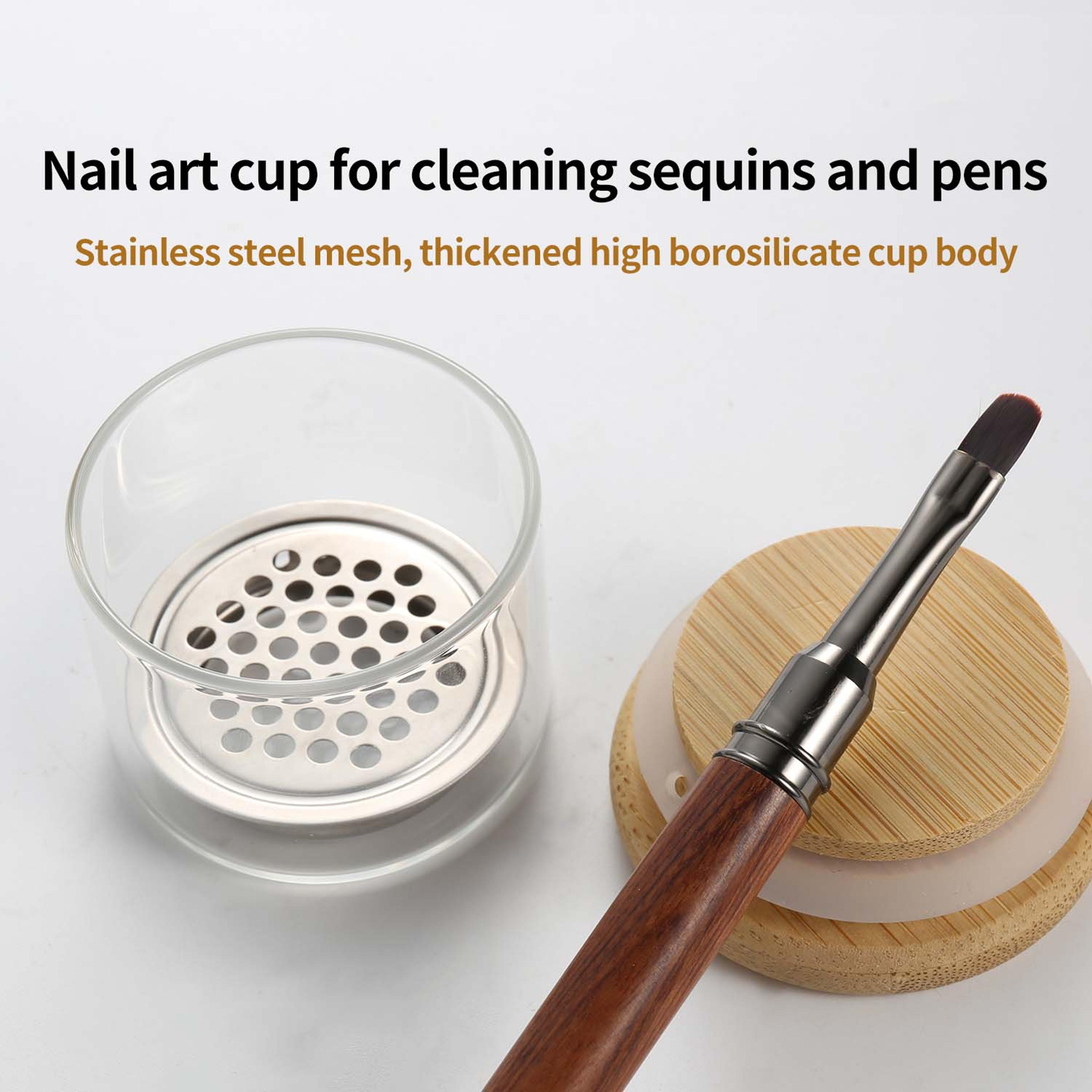 Crystal Glass Nail Brush Cleaner Cup With Stainless Steel Mesh For Nail Drill Bits  Brushes Cleanin 3
