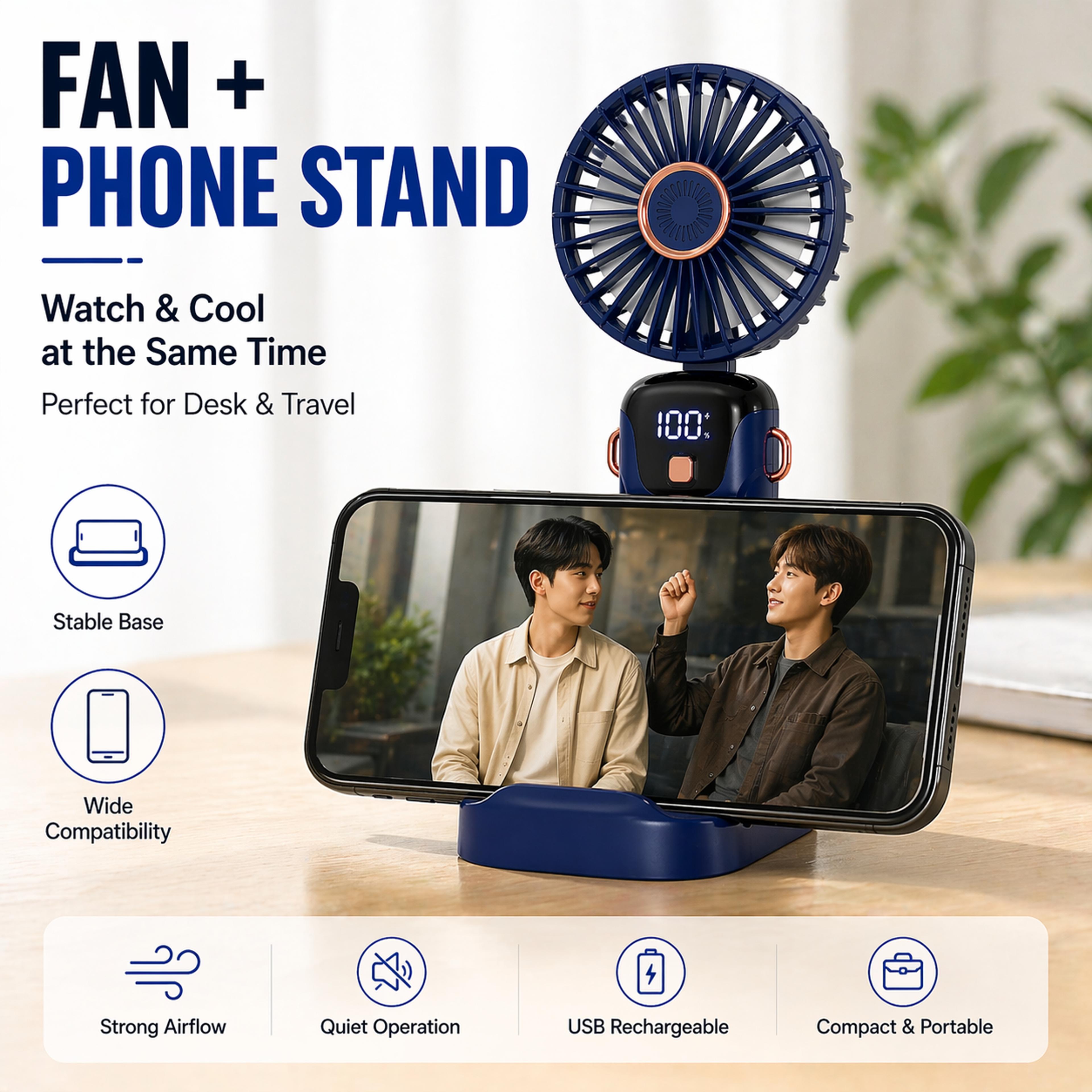 CoolFlex 5 Speed Portable Handheld Fan With Display  Phone Stand 8