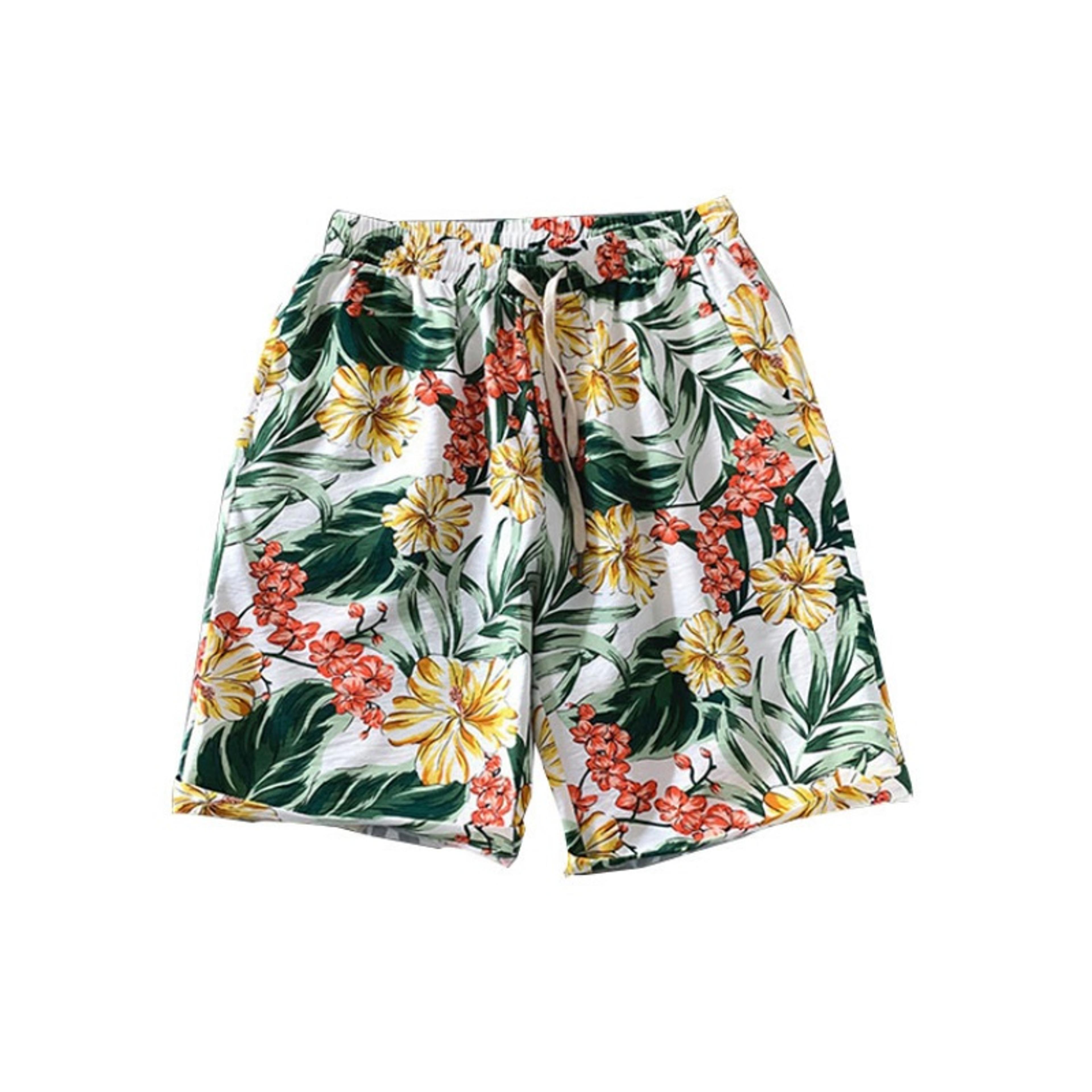 Tropical Leaf Print Mens Beach Swim Shorts 2