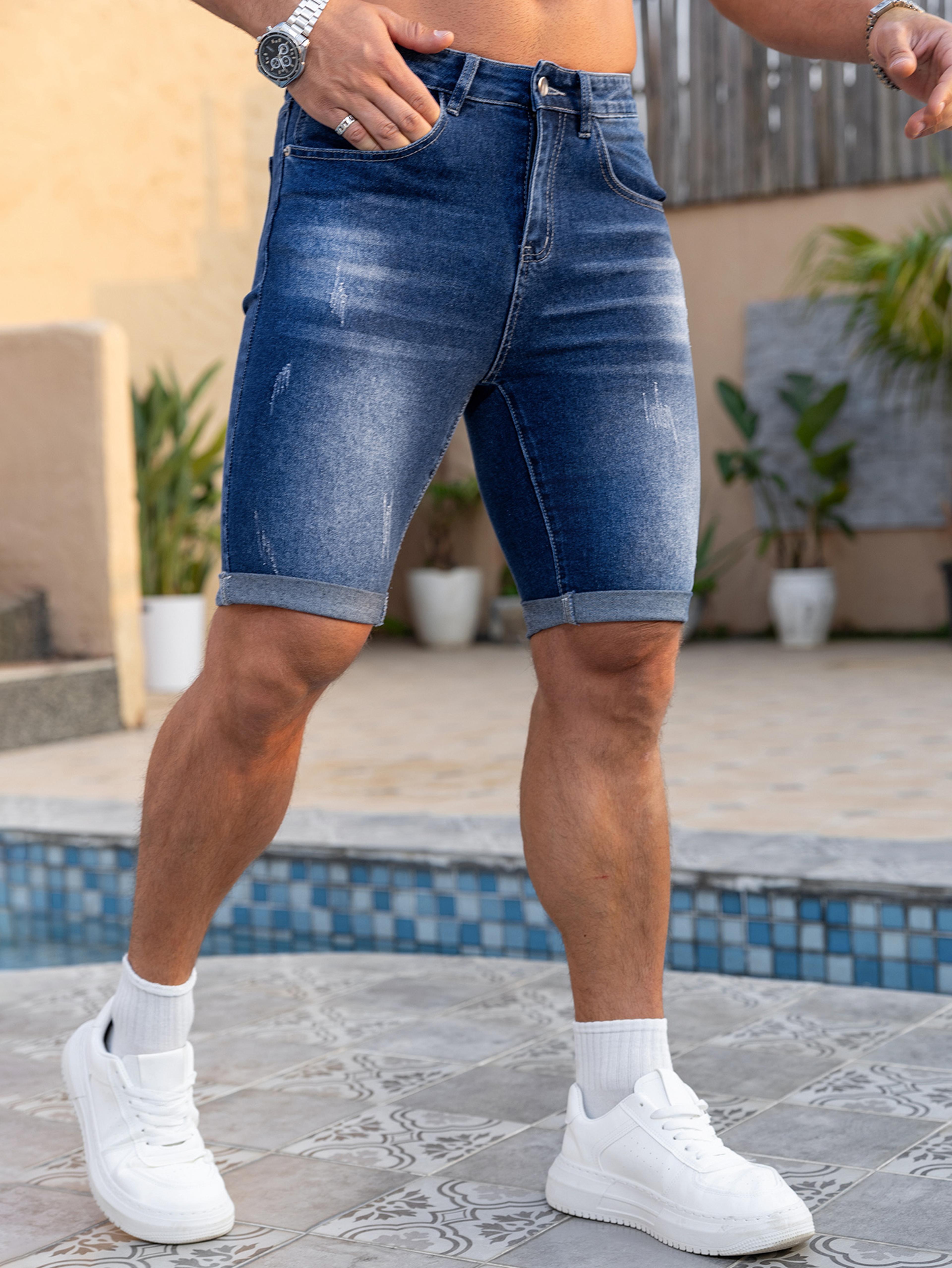 Dark Wash Rolled Cuff Mens Denim Shorts 3