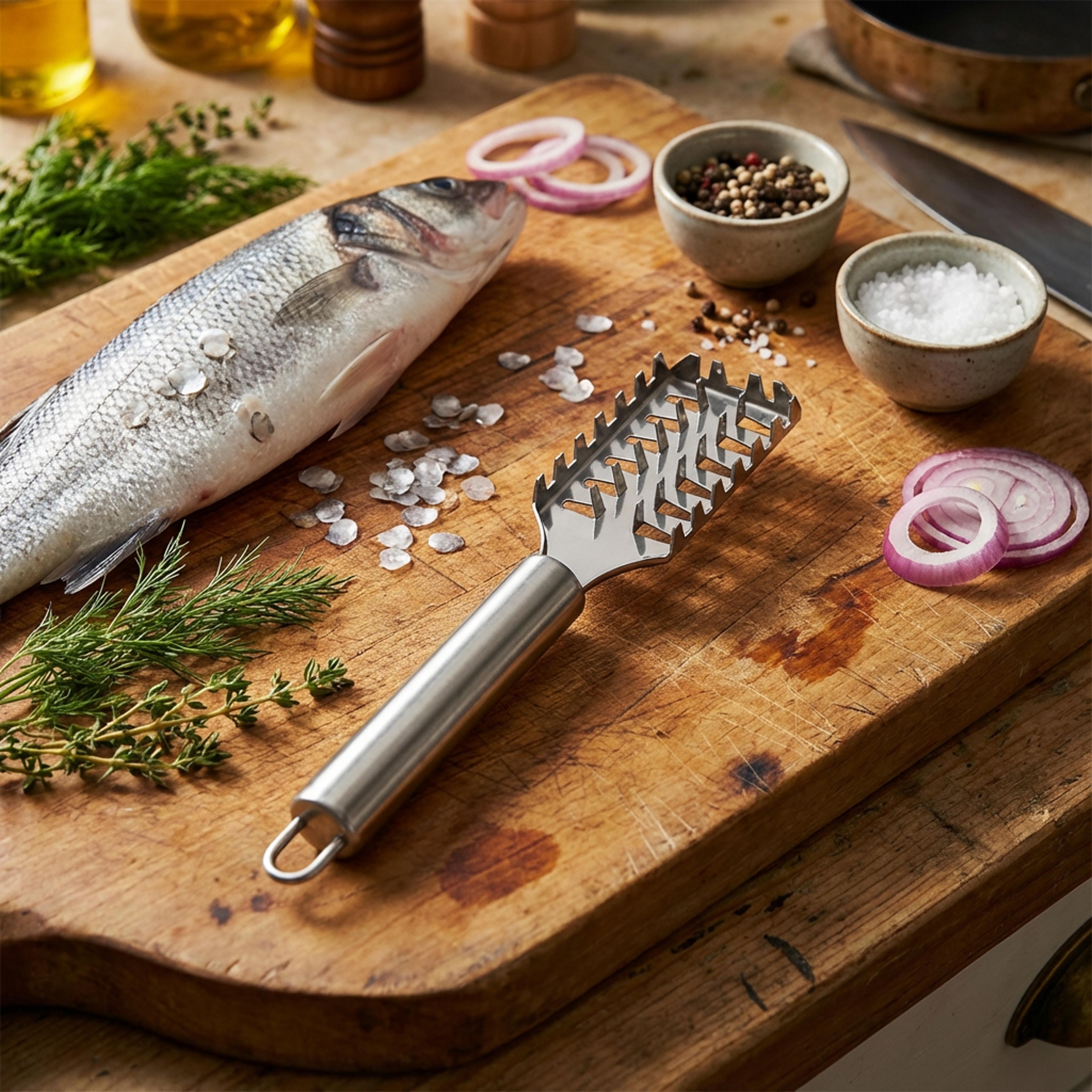 Multi Purpose Kitchen Scraper Fish Scaler Vegetable Prep Tool 23cm Non Slip Handle 2
