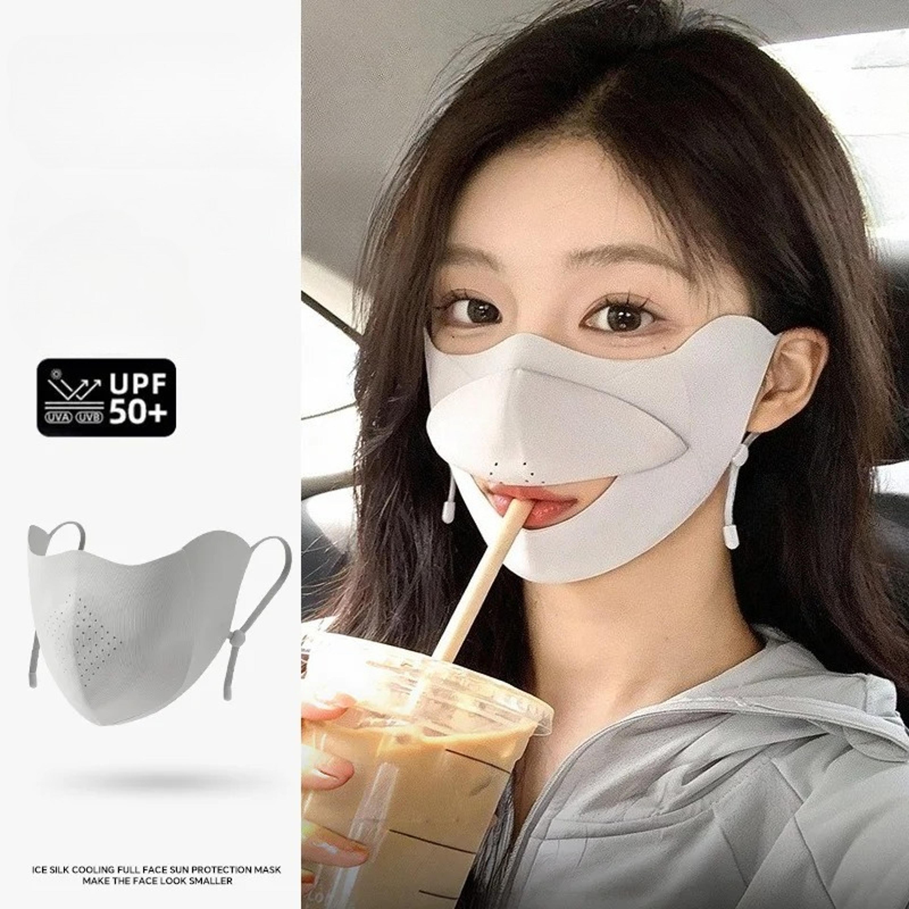 UV Protection Ice Silk Face Mask With Drinking Opening For Cycling Driving  Outdoor Summer Wear 2