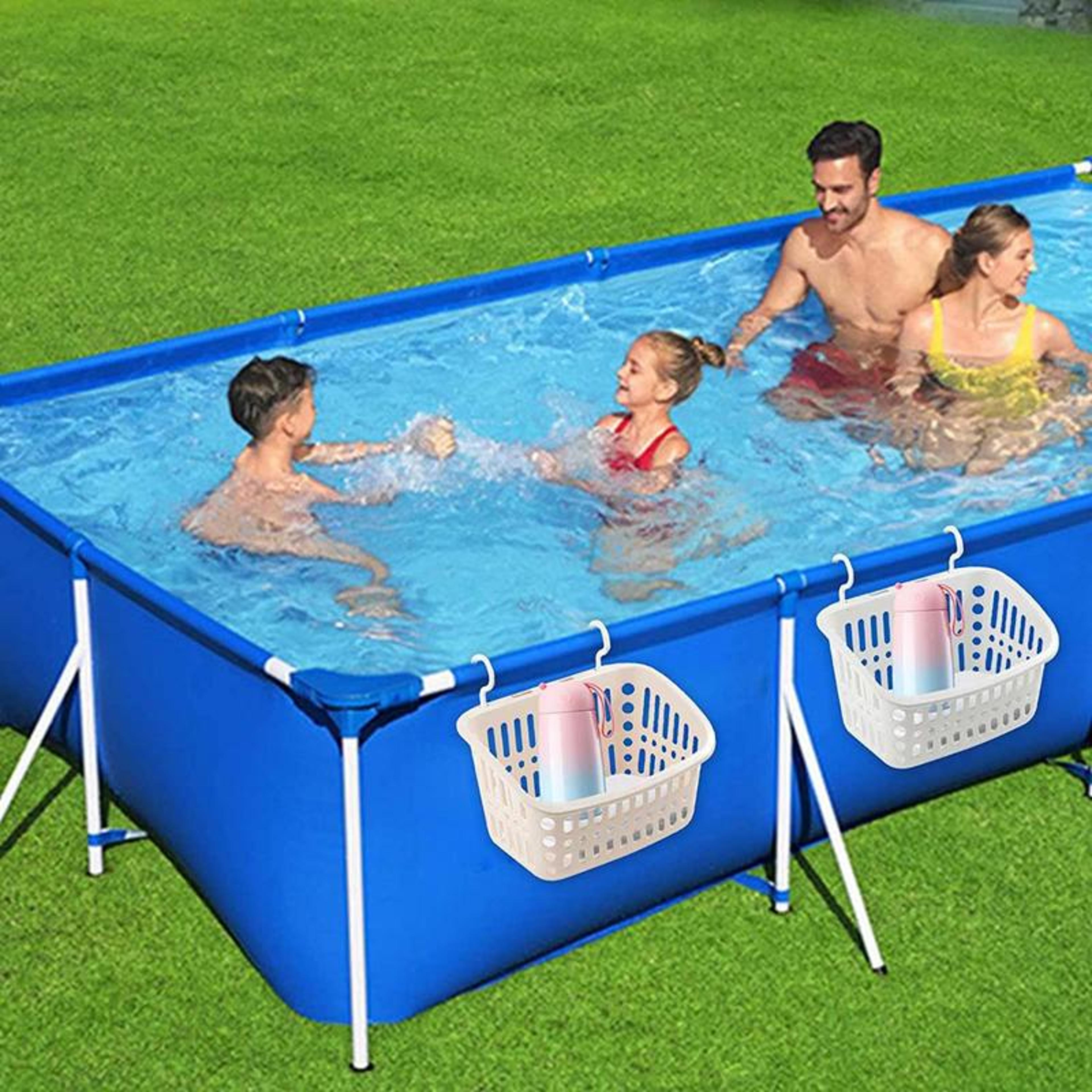 Poolside Drink Holder Basket For Above Ground Pools With Cup Holder And Storage Shelf 4