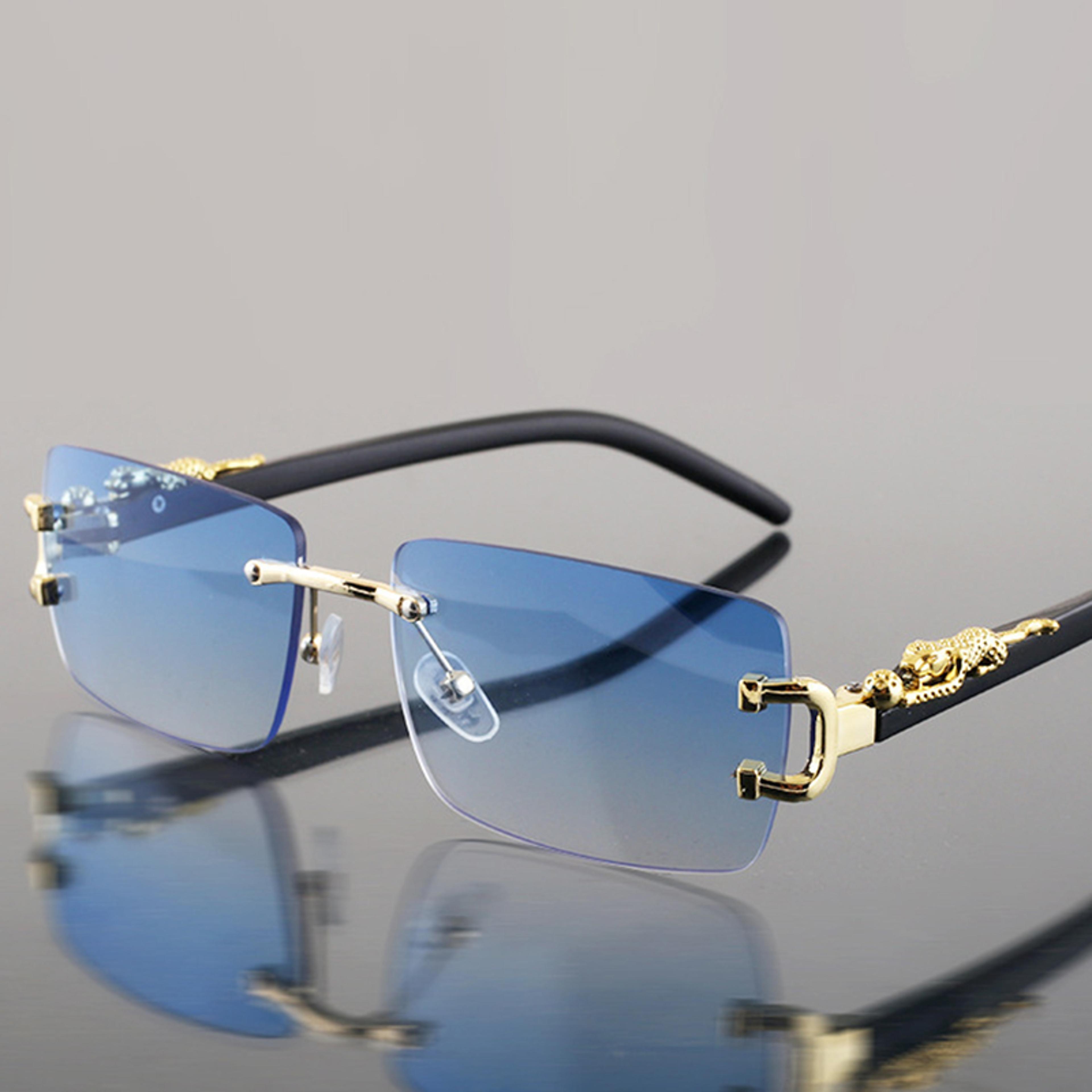 Rimless Geometric Leopard Sunglasses With Gradient UV Protection Lenses 1