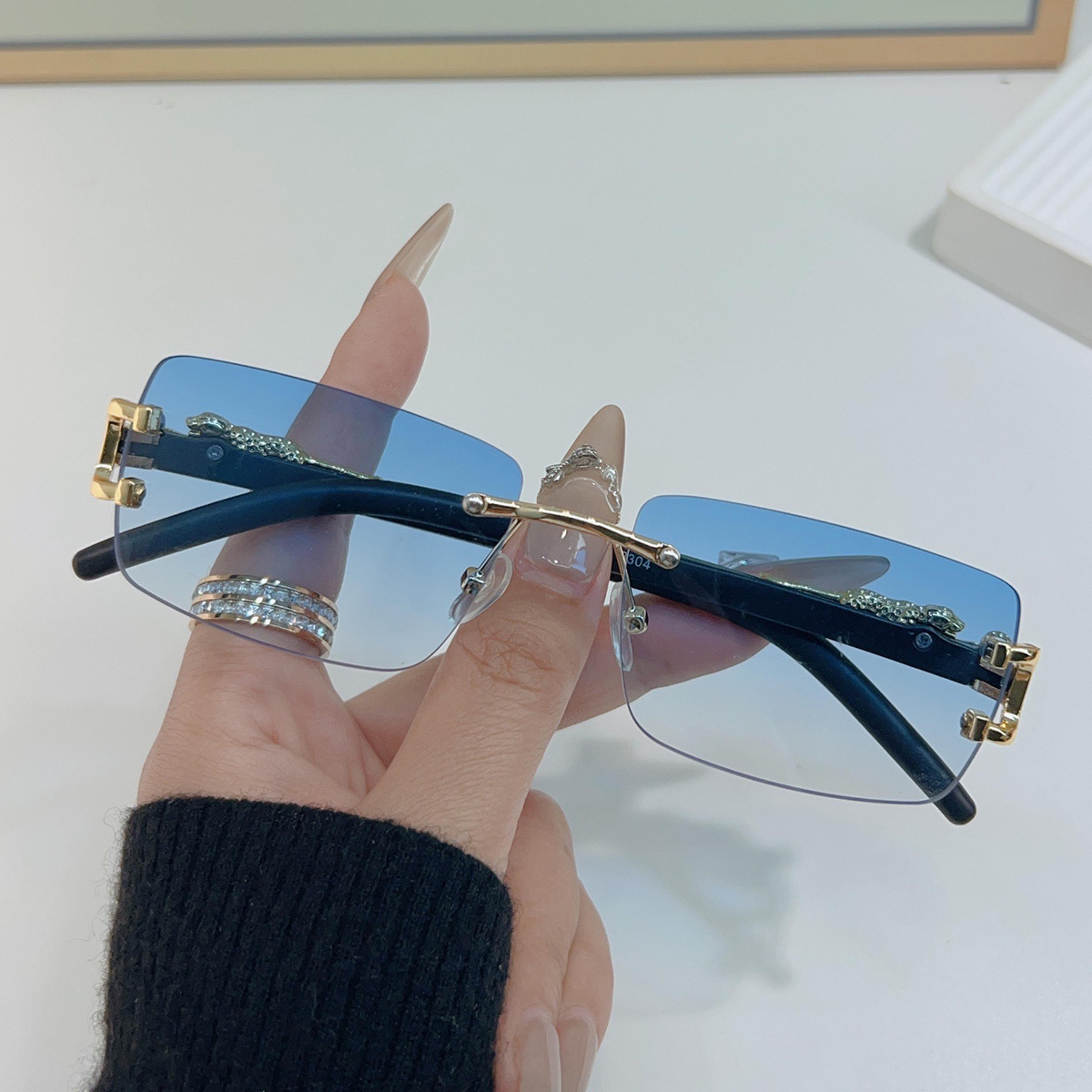 Rimless Geometric Leopard Sunglasses With Gradient UV Protection Lenses 7