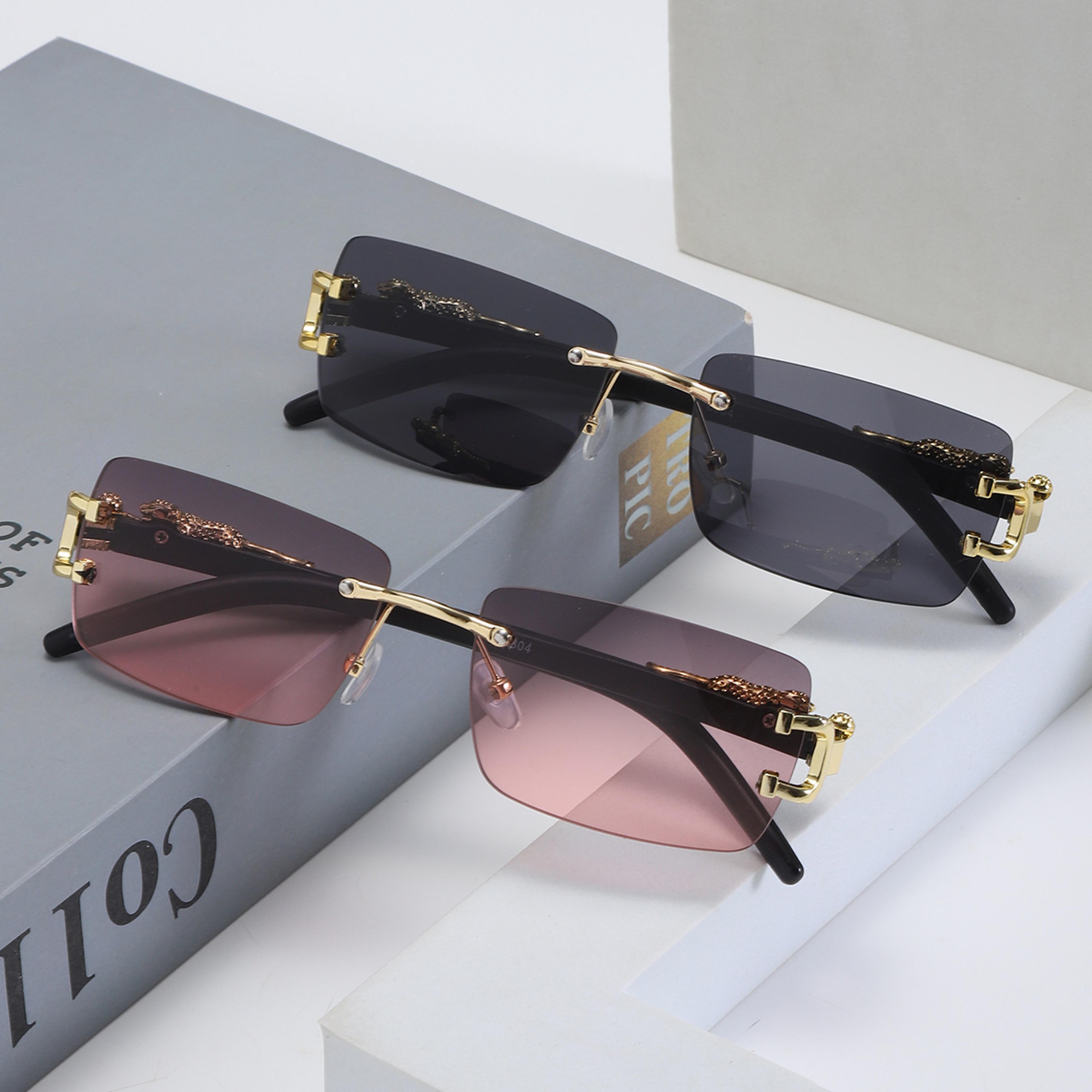 Frameless Rectangle Sunglasses For Men  Women Vintage Fashion UV Style Shades 3