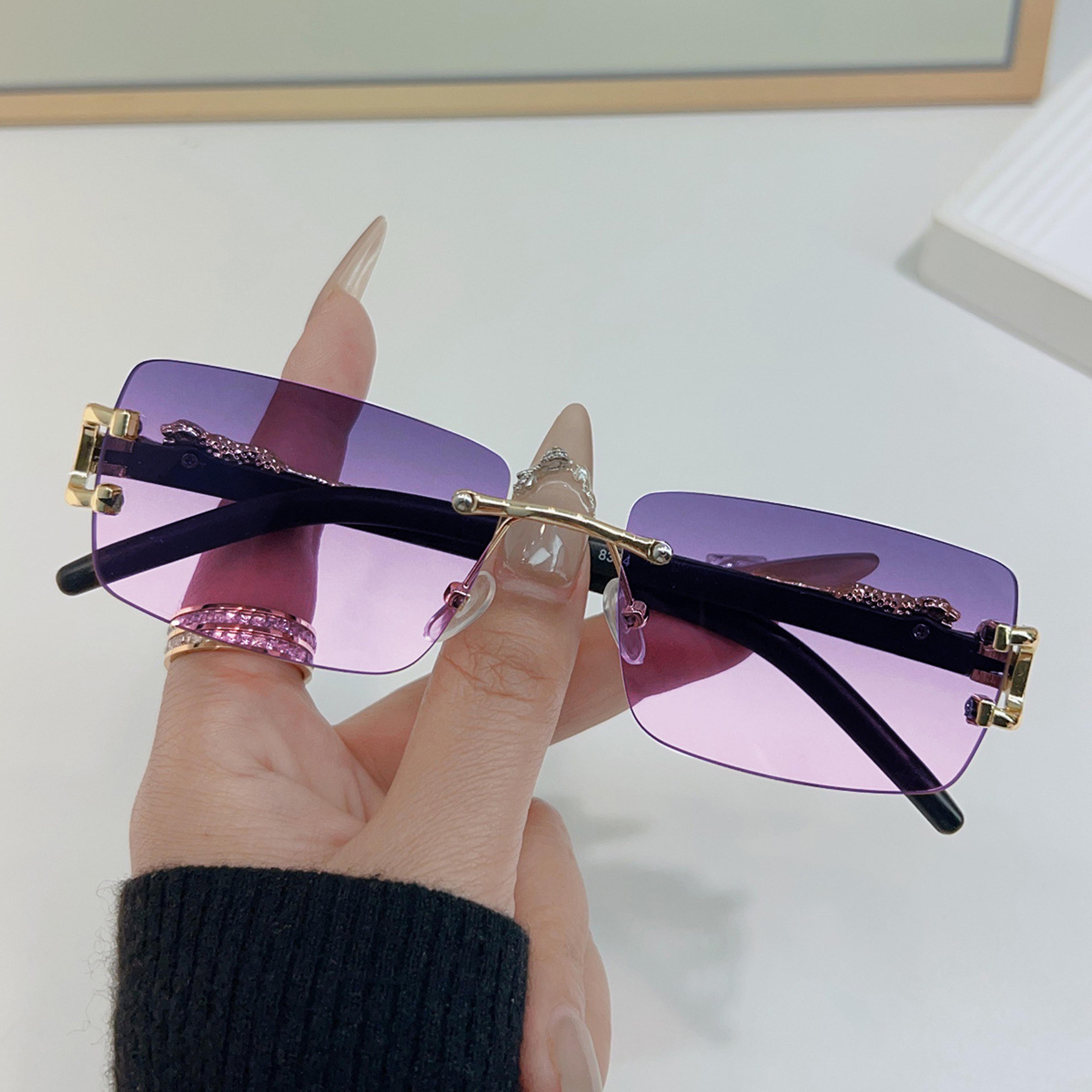 Frameless Rectangle Sunglasses For Men  Women Vintage Fashion UV Style Shades 8
