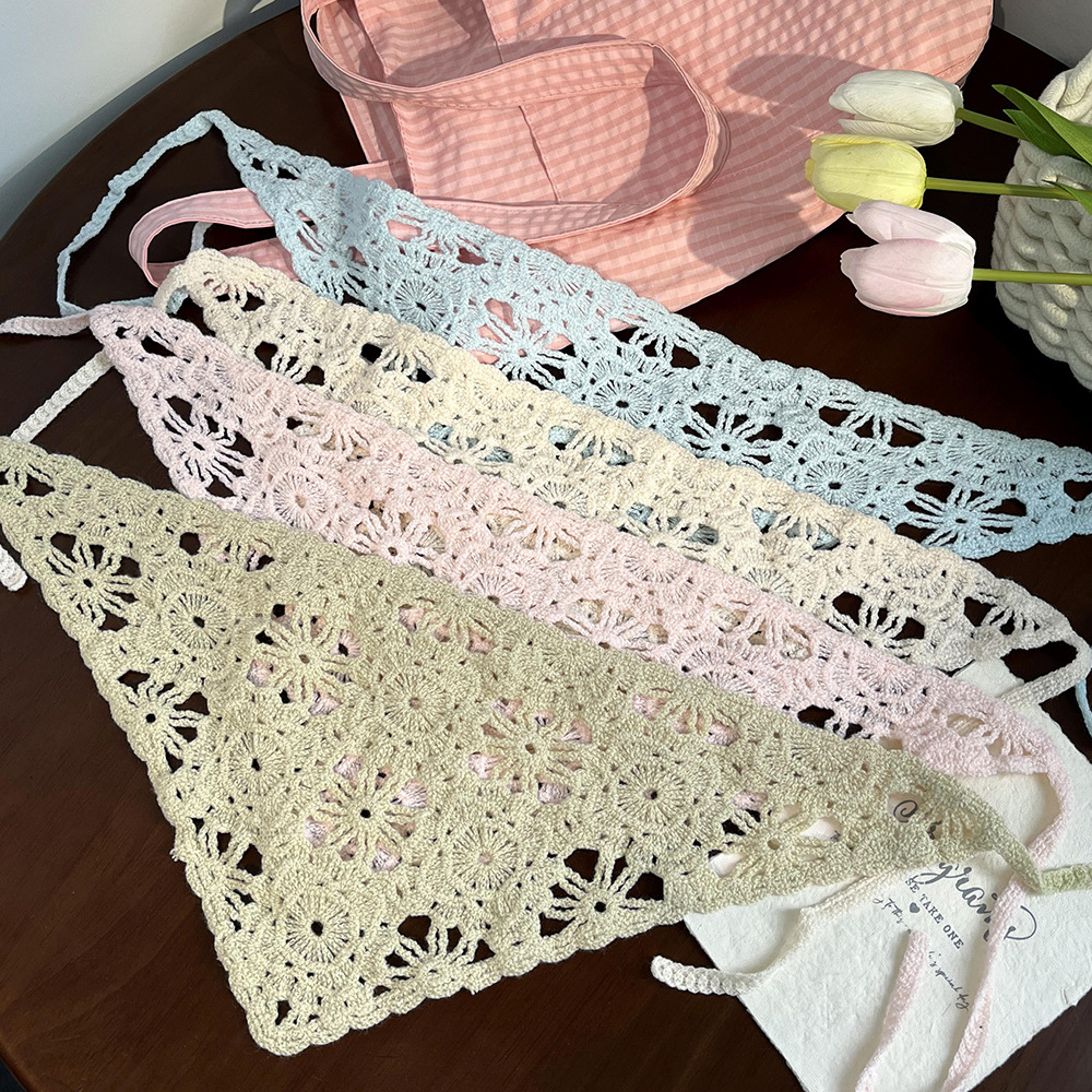 vintage floral crochet headscarf triangle knitted headscarf for women french cottagecore hair scarf