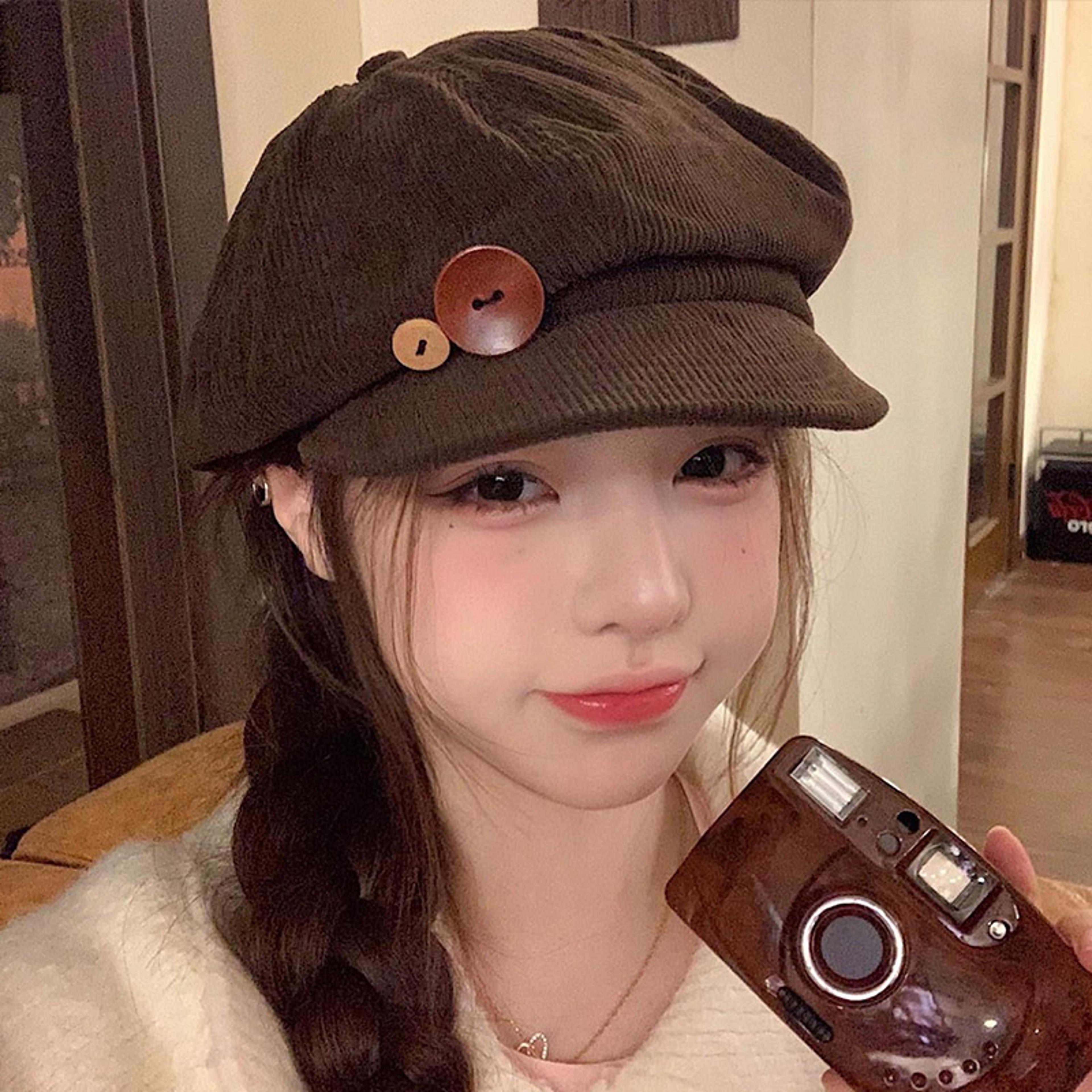 vintage corduroy newsboy cap for women retro octagonal cap japanese style beret hat