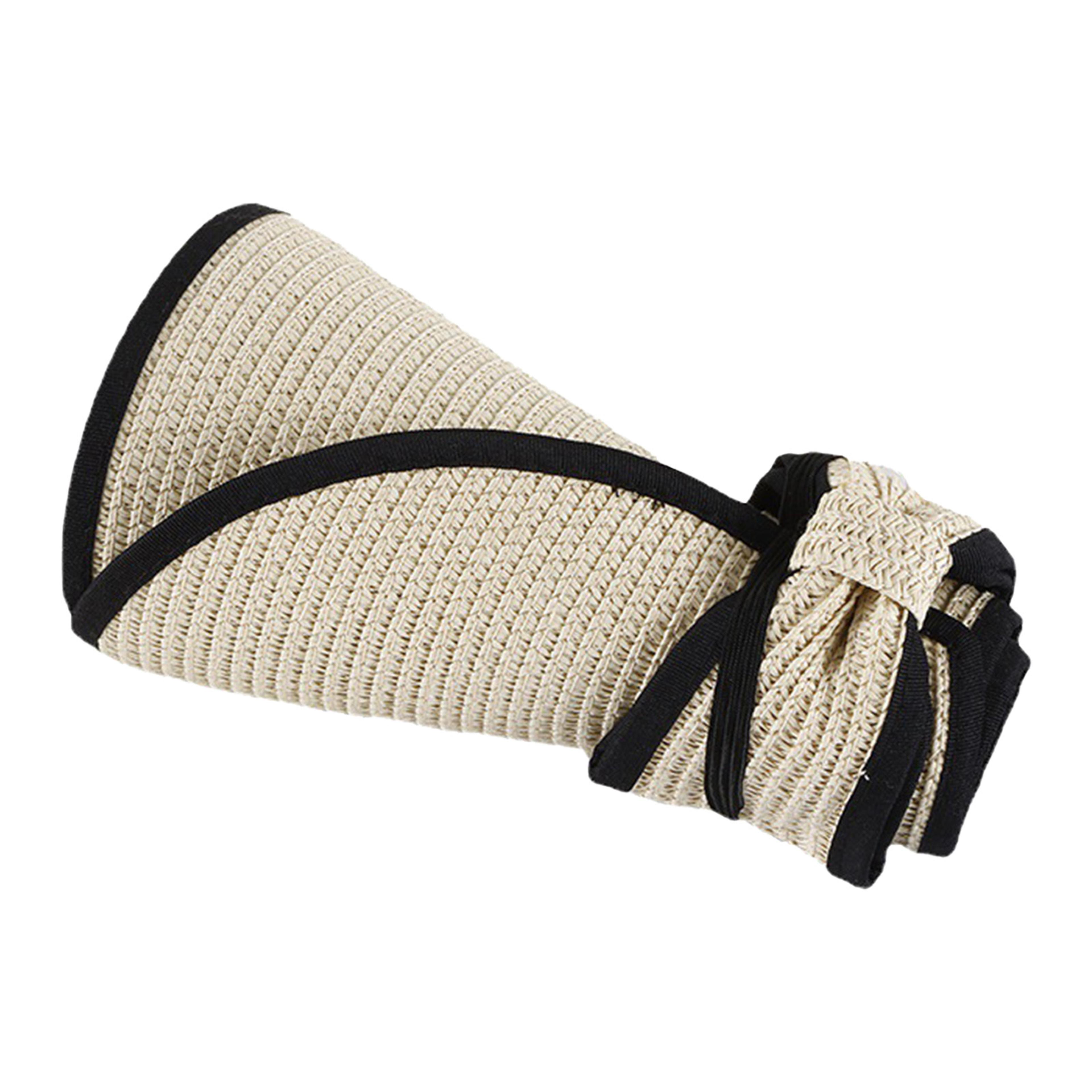 SunShield Wide Brim Straw Hat Foldable Beach Hat For Women With Bow And Open Top 6